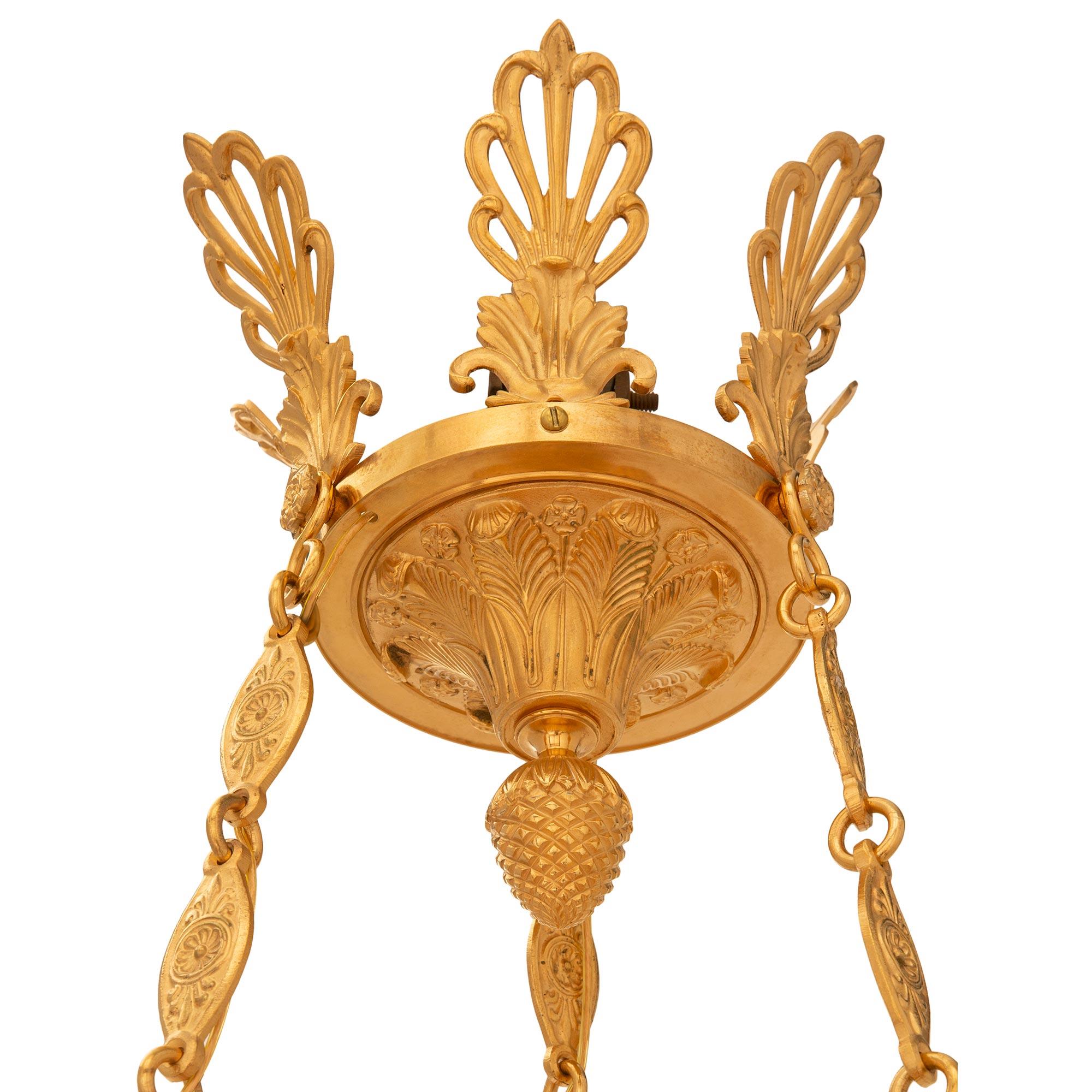 Marble French 19th Century Empire St. Alabaster and Ormolu Chandelier For Sale