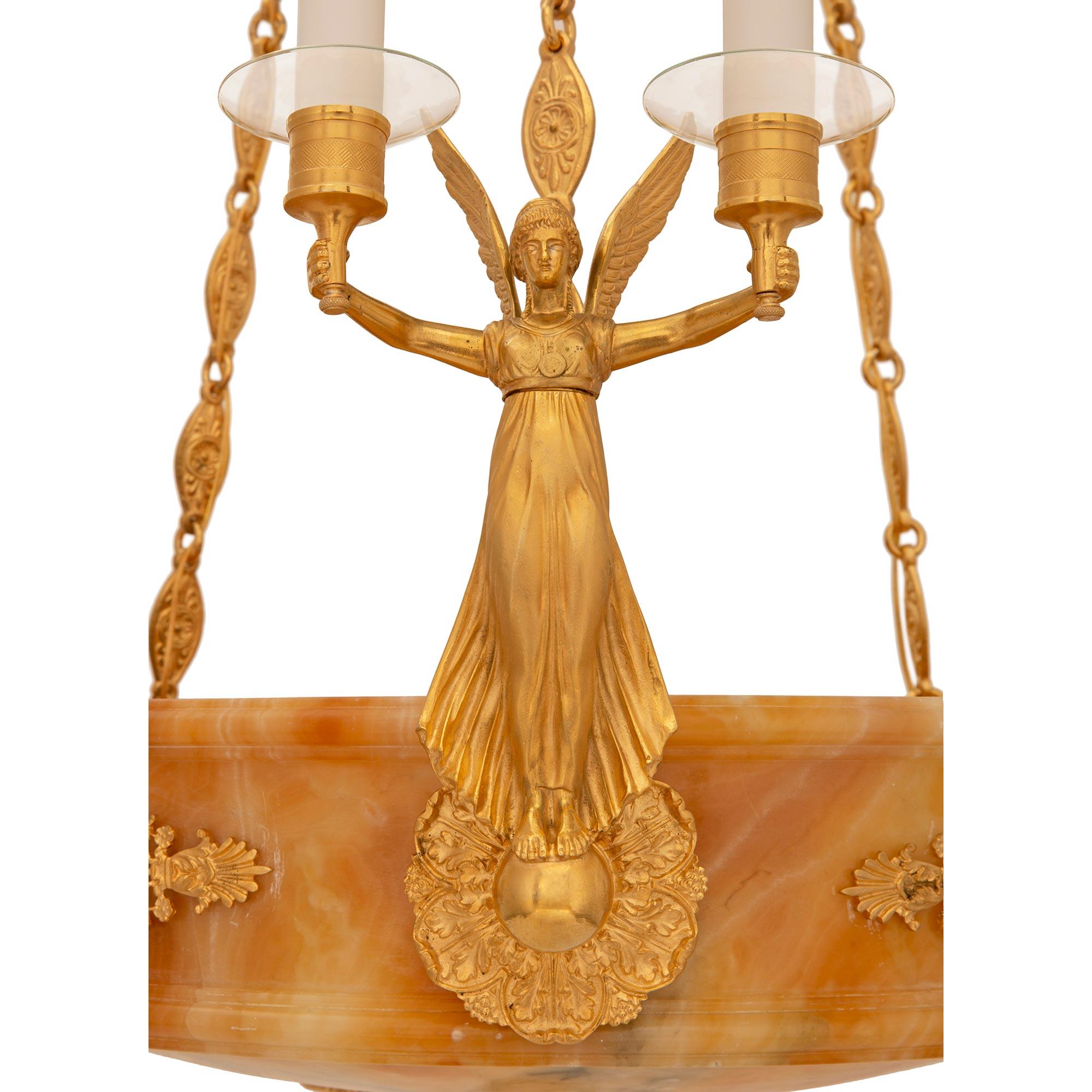 French 19th Century Empire St. Alabaster and Ormolu Chandelier For Sale 1