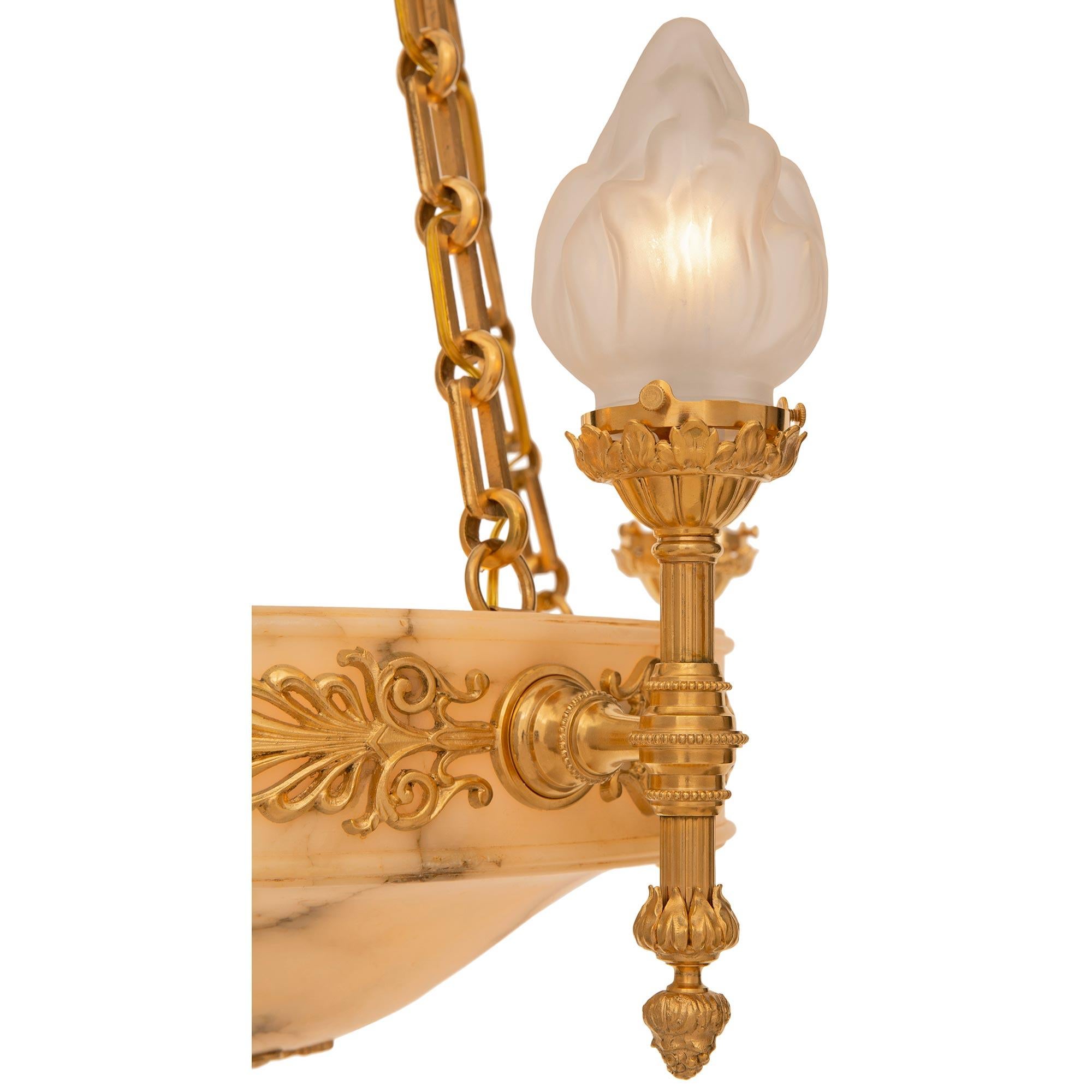 French 19th Century Empire St. Alabaster And Ormolu Chandelier For Sale 2