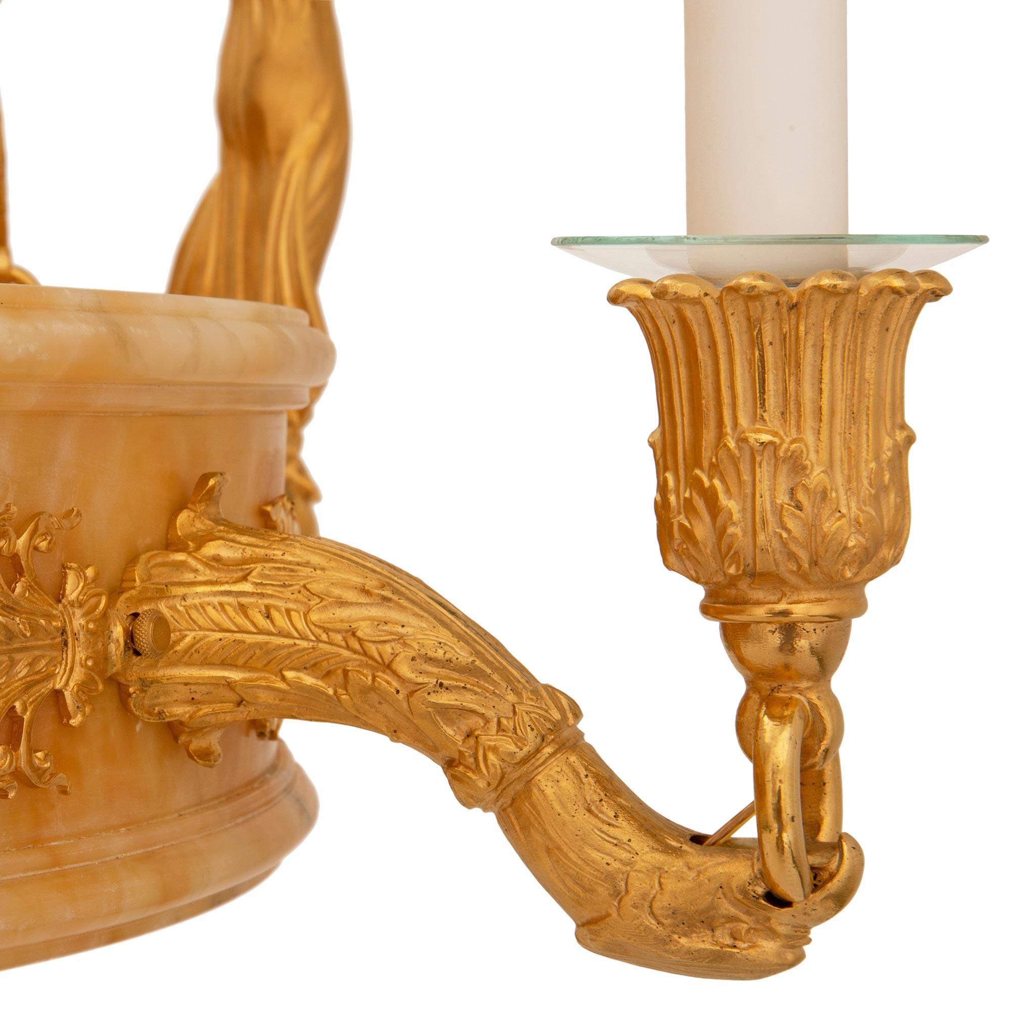 French 19th Century Empire St. Alabaster and Ormolu Chandelier For Sale 2