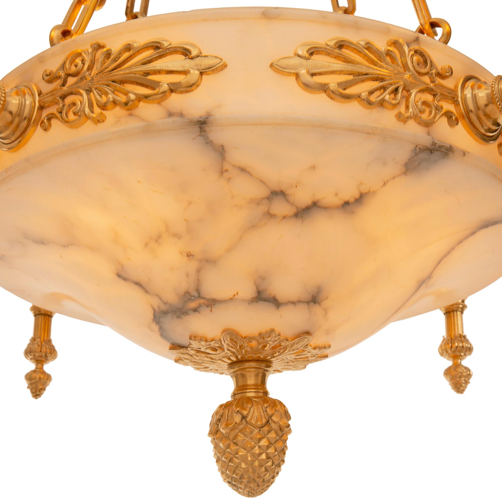 French 19th Century Empire St. Alabaster And Ormolu Chandelier For Sale 3