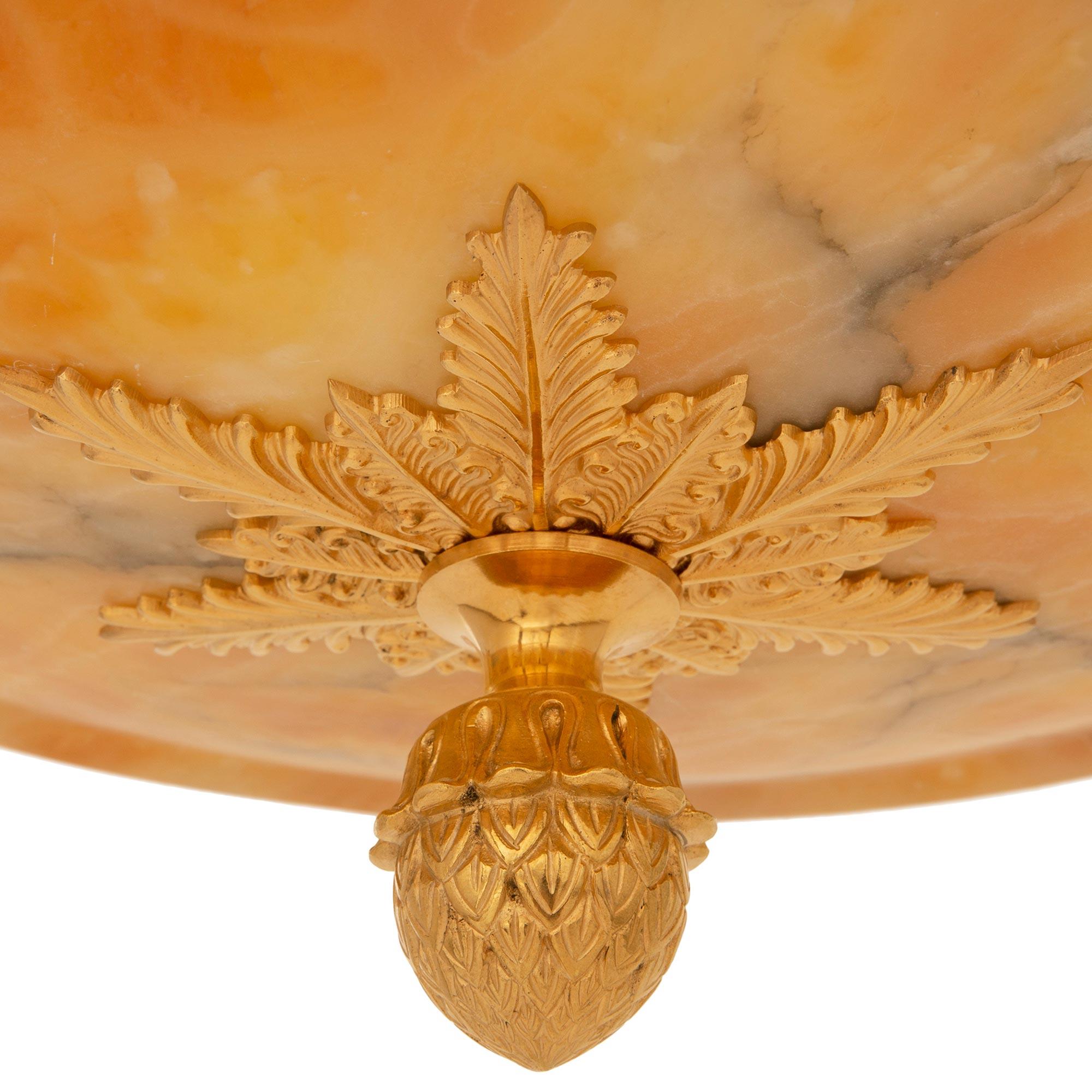 French 19th Century Empire St. Alabaster and Ormolu Chandelier For Sale 3