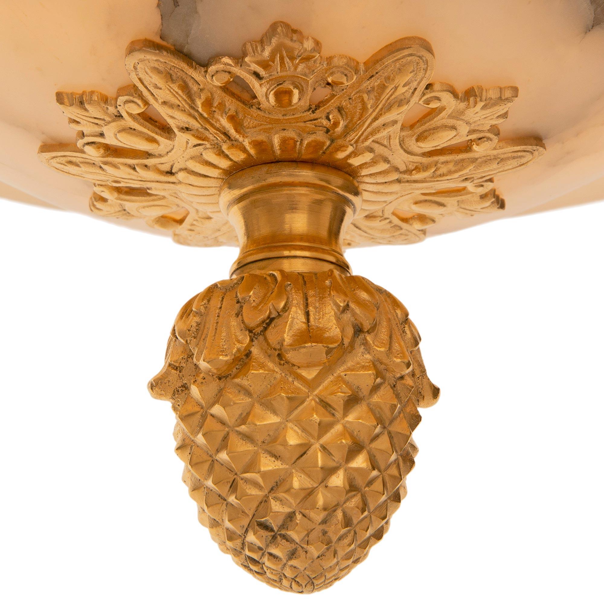 French 19th Century Empire St. Alabaster And Ormolu Chandelier For Sale 4
