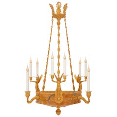 French 19th Century Empire St. Alabaster and Ormolu Chandelier