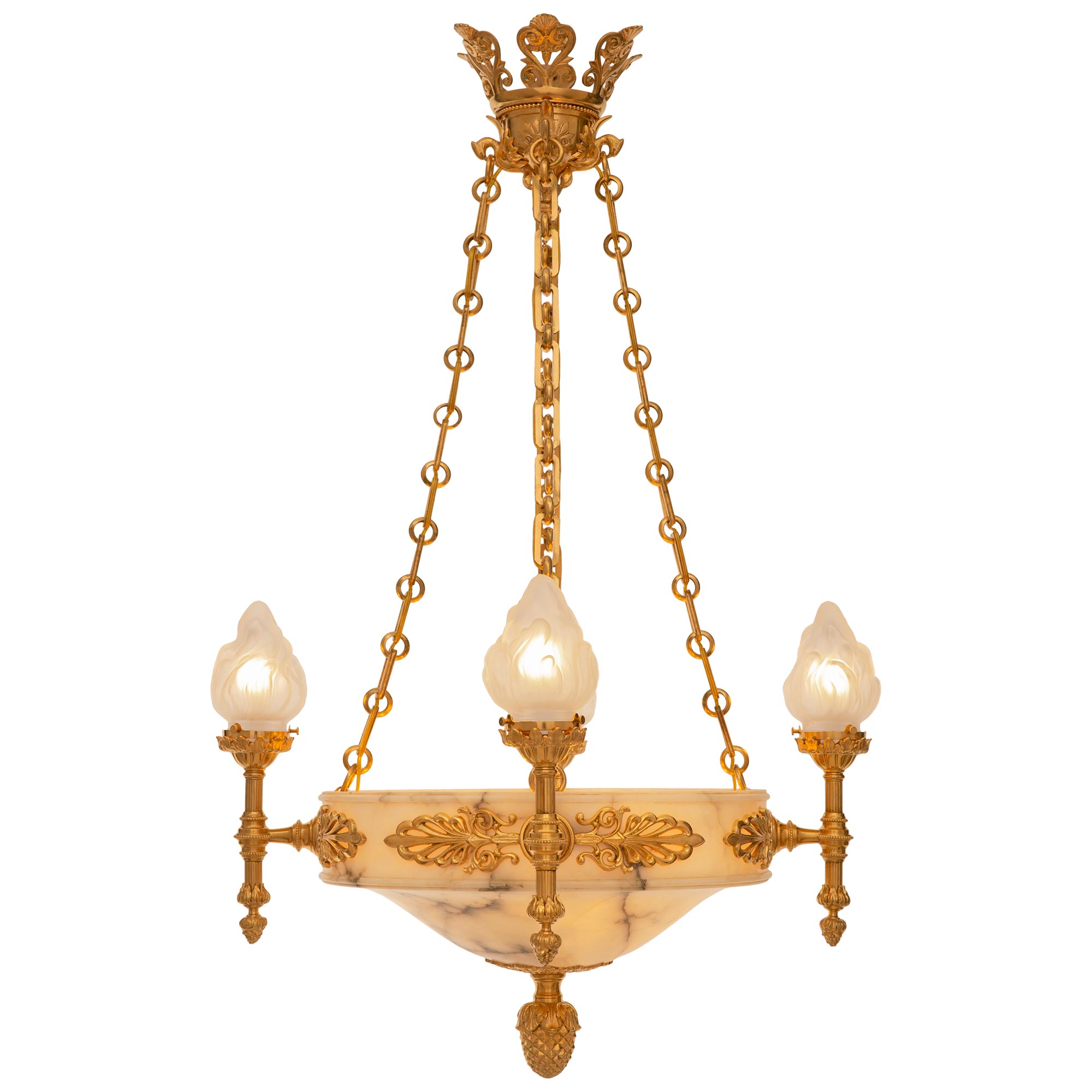 French 19th Century Empire St. Alabaster And Ormolu Chandelier For Sale