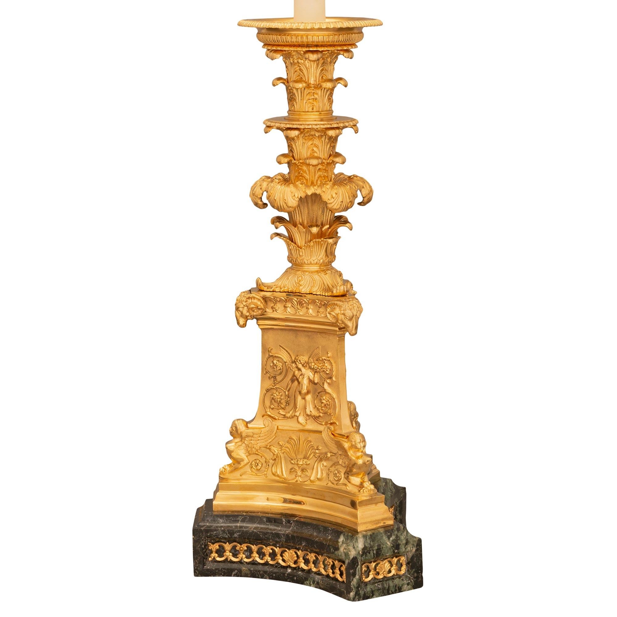 French 19th Century Empire St. Belle Époque Period Marble and Ormolu Lamp In Good Condition For Sale In West Palm Beach, FL
