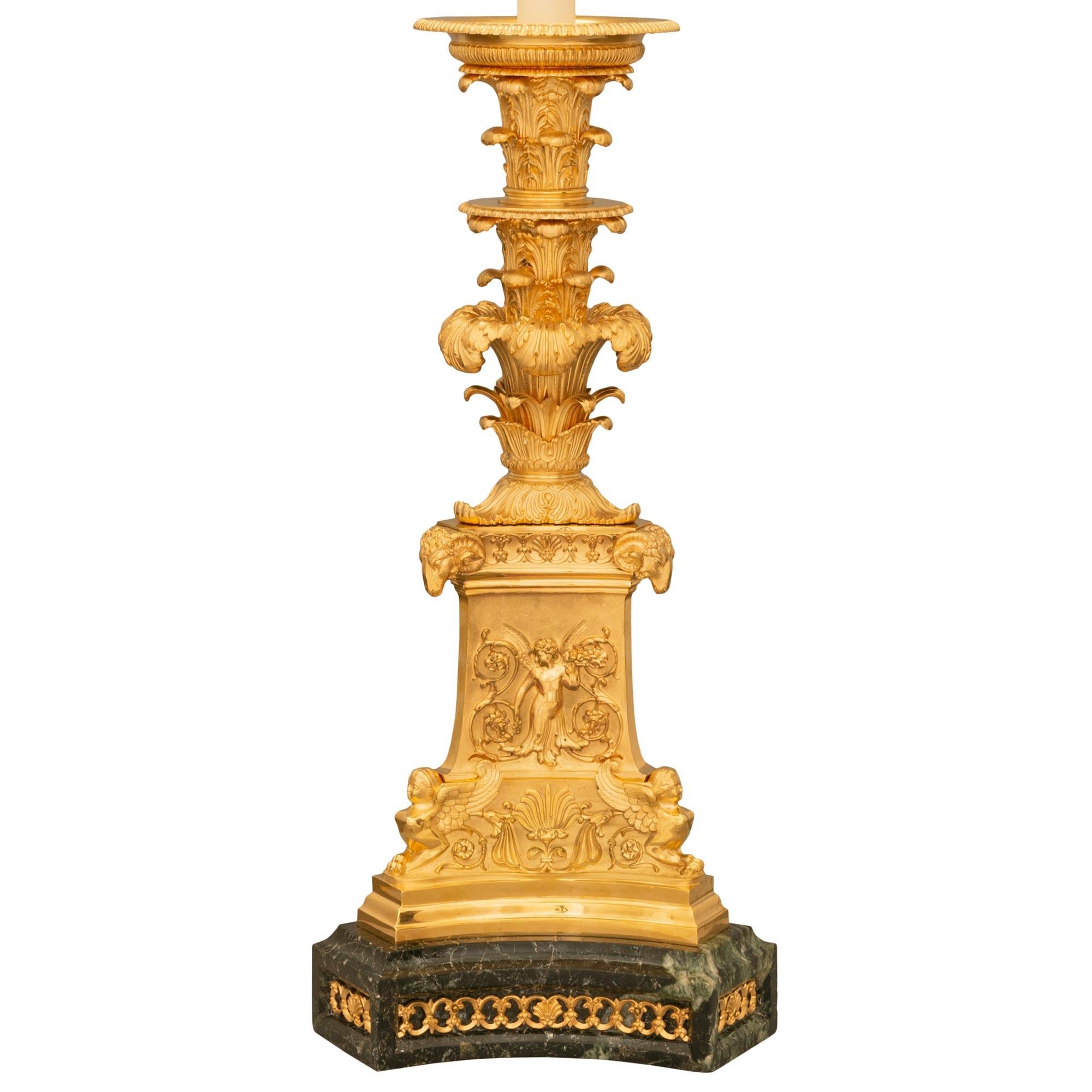 French 19th Century Empire St. Belle Époque Period Marble and Ormolu Lamp For Sale 1