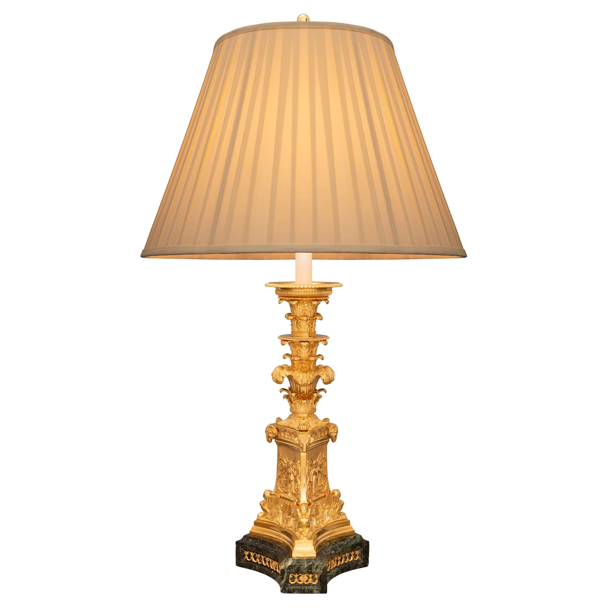 Lampe en marbre et ormeau d'époque Empire St. Belle Époque du 19e siècle français