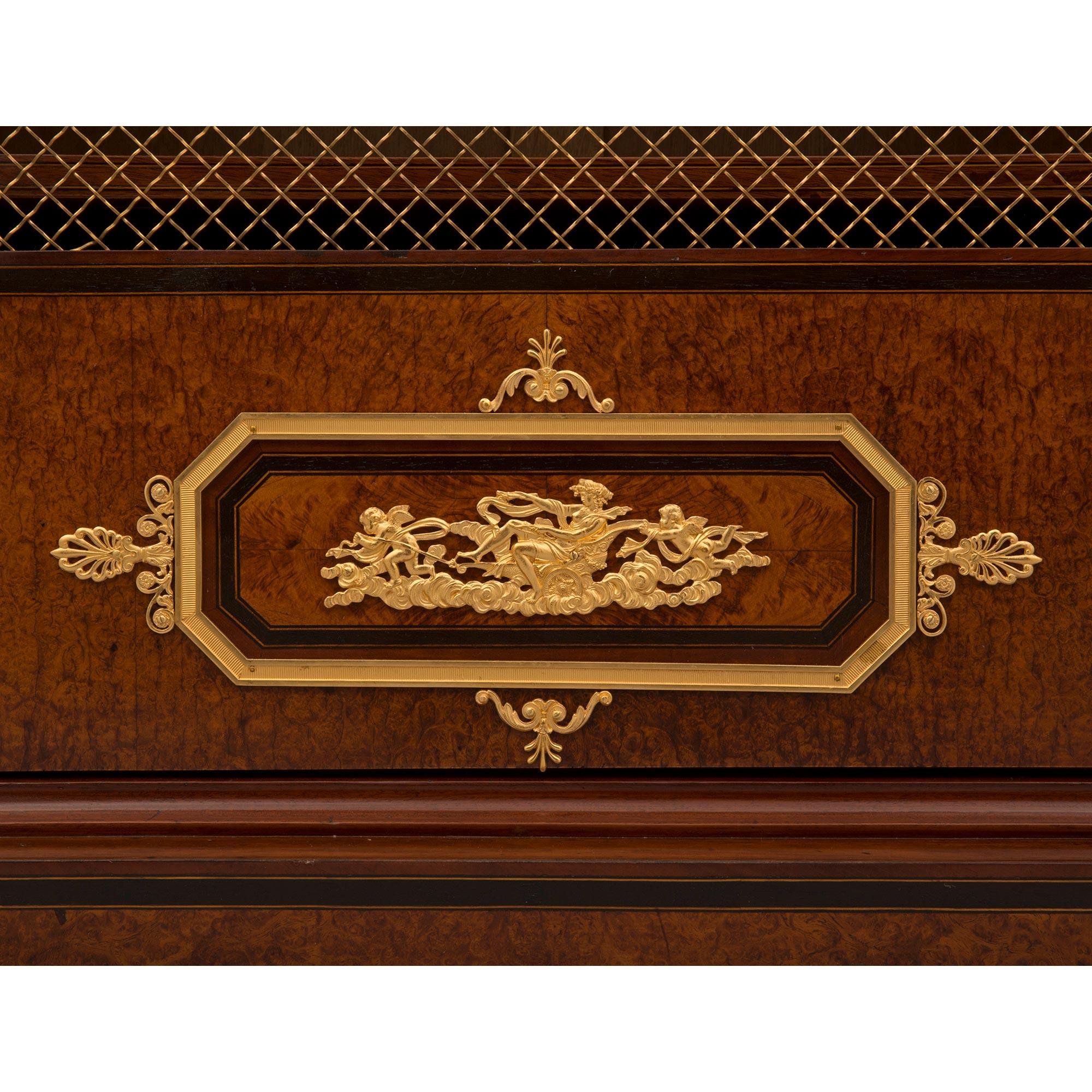 French 19th Century Empire St. Burl Elm, Ebony, Tulipwood, and Ormolu Cabinet For Sale 8