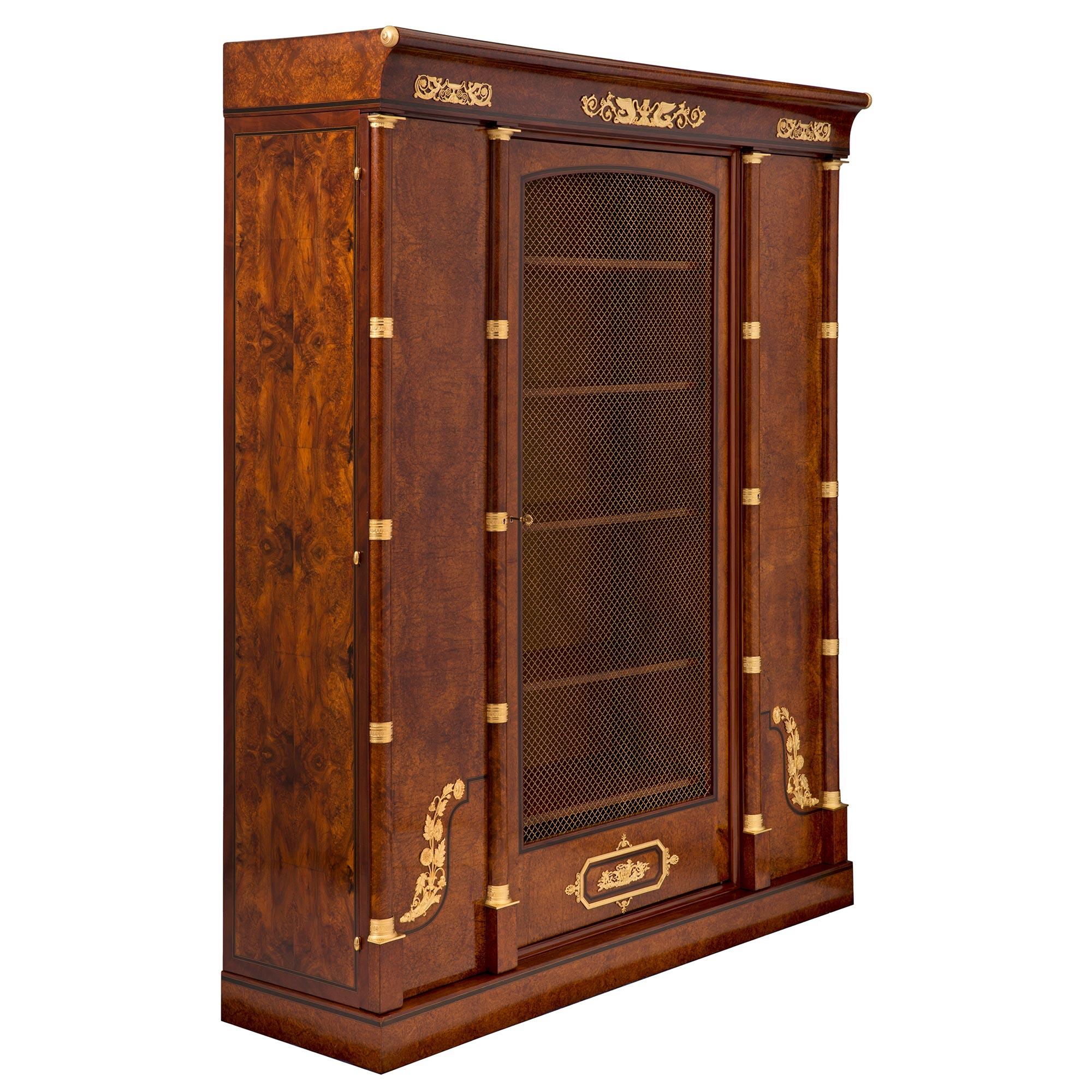 French 19th Century Empire St. Burl Elm, Ebony, Tulipwood, and Ormolu Cabinet For Sale 1