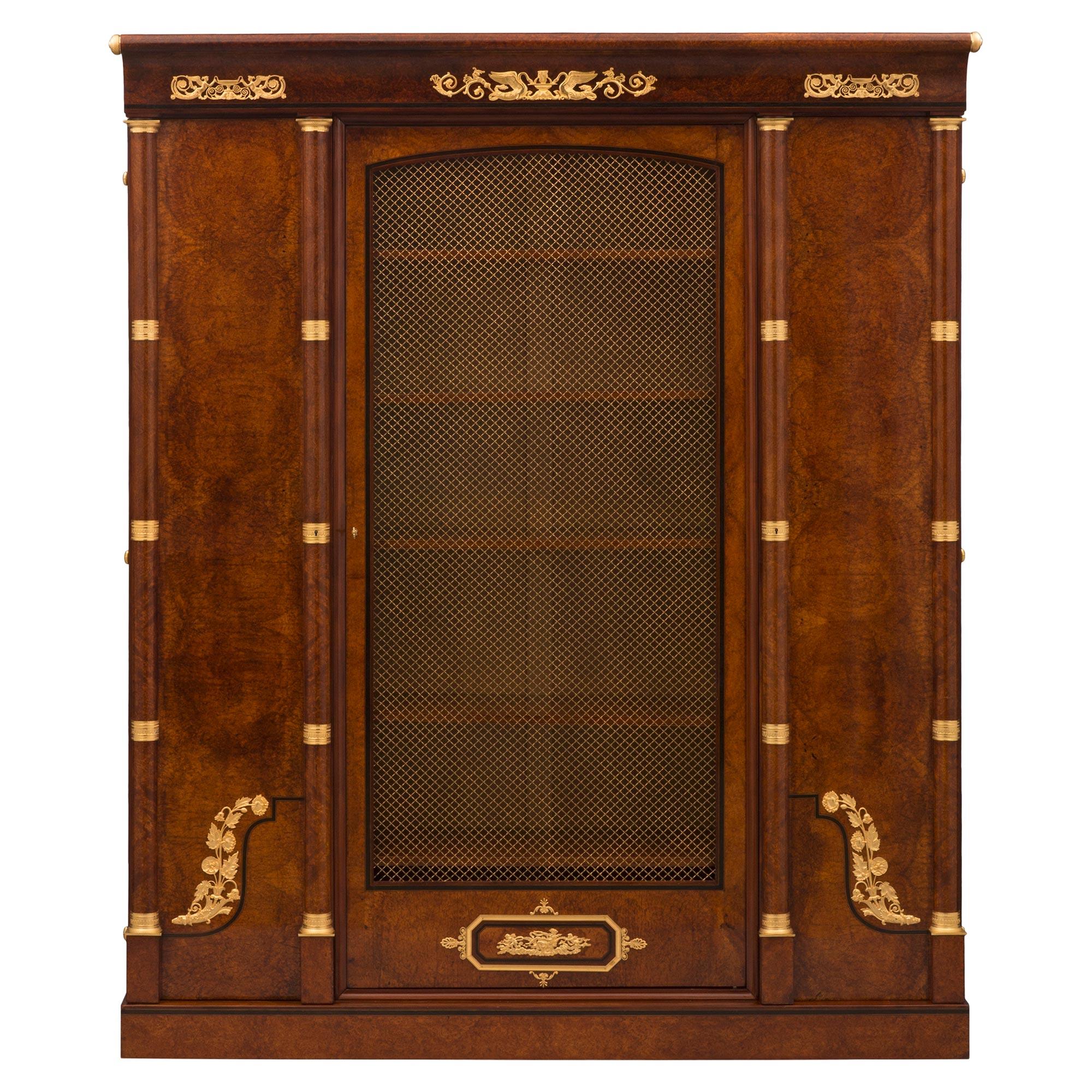 French 19th Century Empire St. Burl Elm, Ebony, Tulipwood, and Ormolu Cabinet