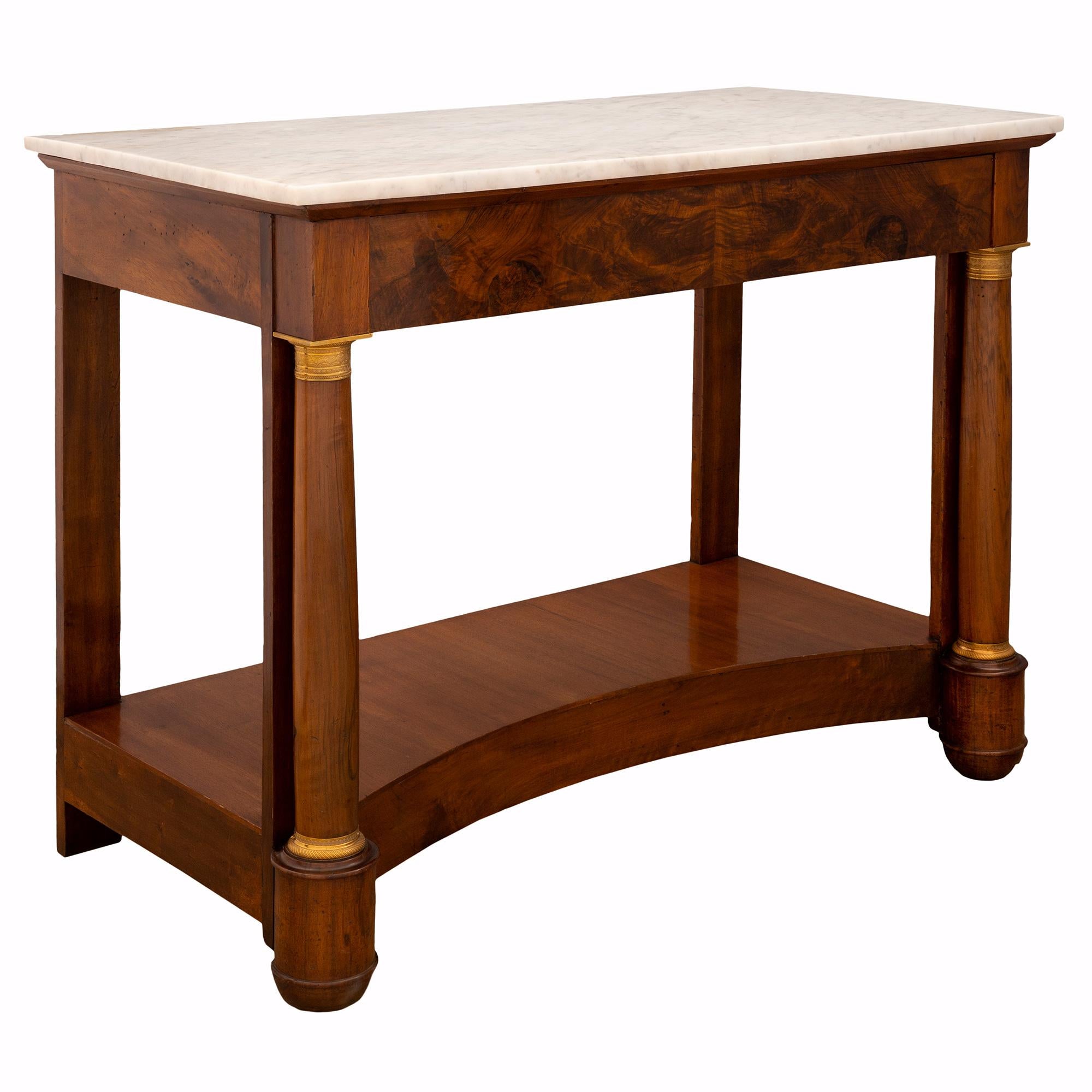 French 19th Century Empire St. Burl Walnut, Ormolu, and Marble Console In Good Condition For Sale In West Palm Beach, FL