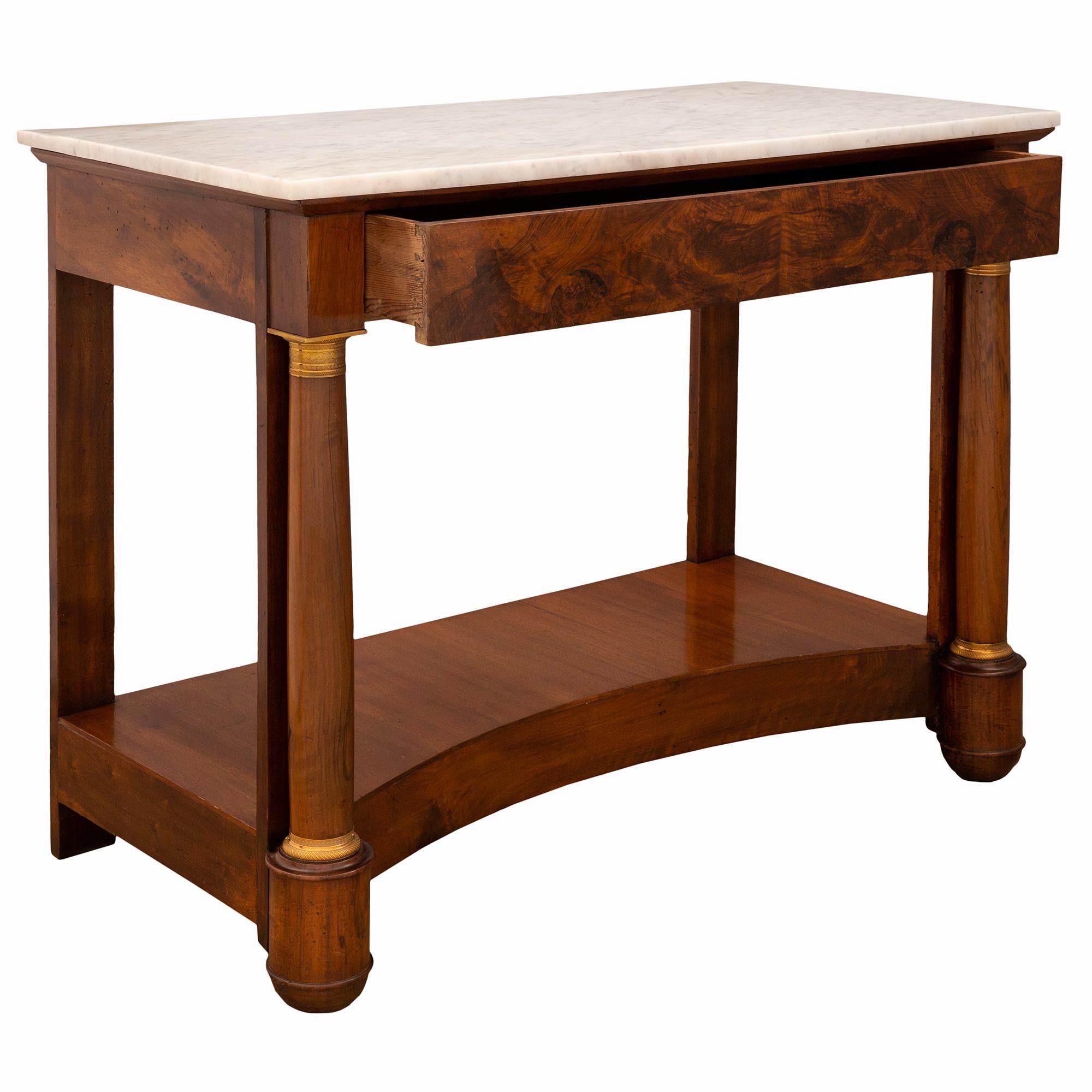 French 19th Century Empire St. Burl Walnut, Ormolu, and Marble Console For Sale 1