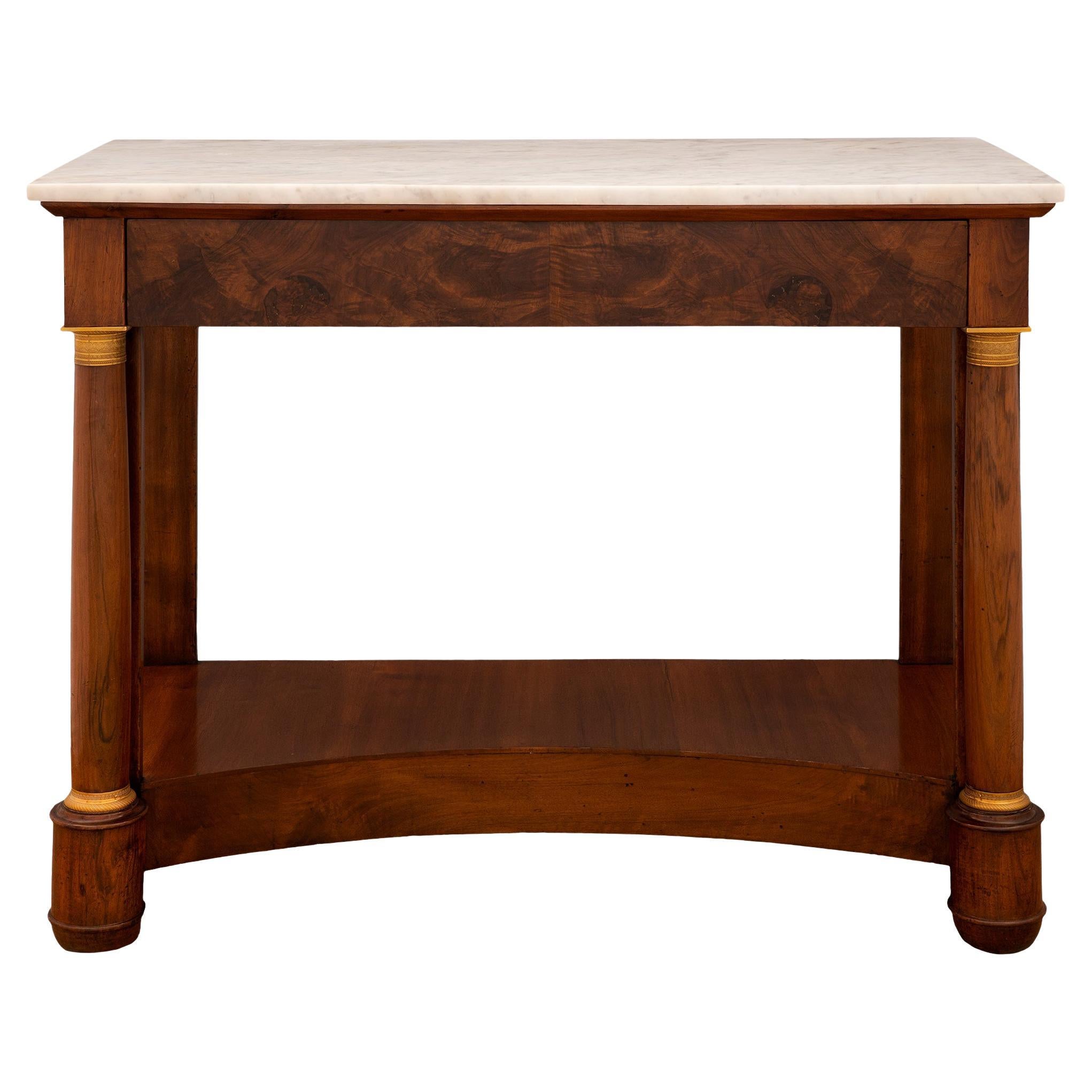 French 19th Century Empire St. Burl Walnut, Ormolu, and Marble Console