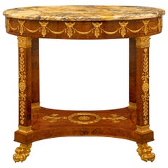 French 19th Century Empire St. Burl Walnut, Ormolu and Marble Side Table