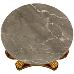 French 19th Century Empire St. Faux Painted Wood, Giltwood and Marble Side Table