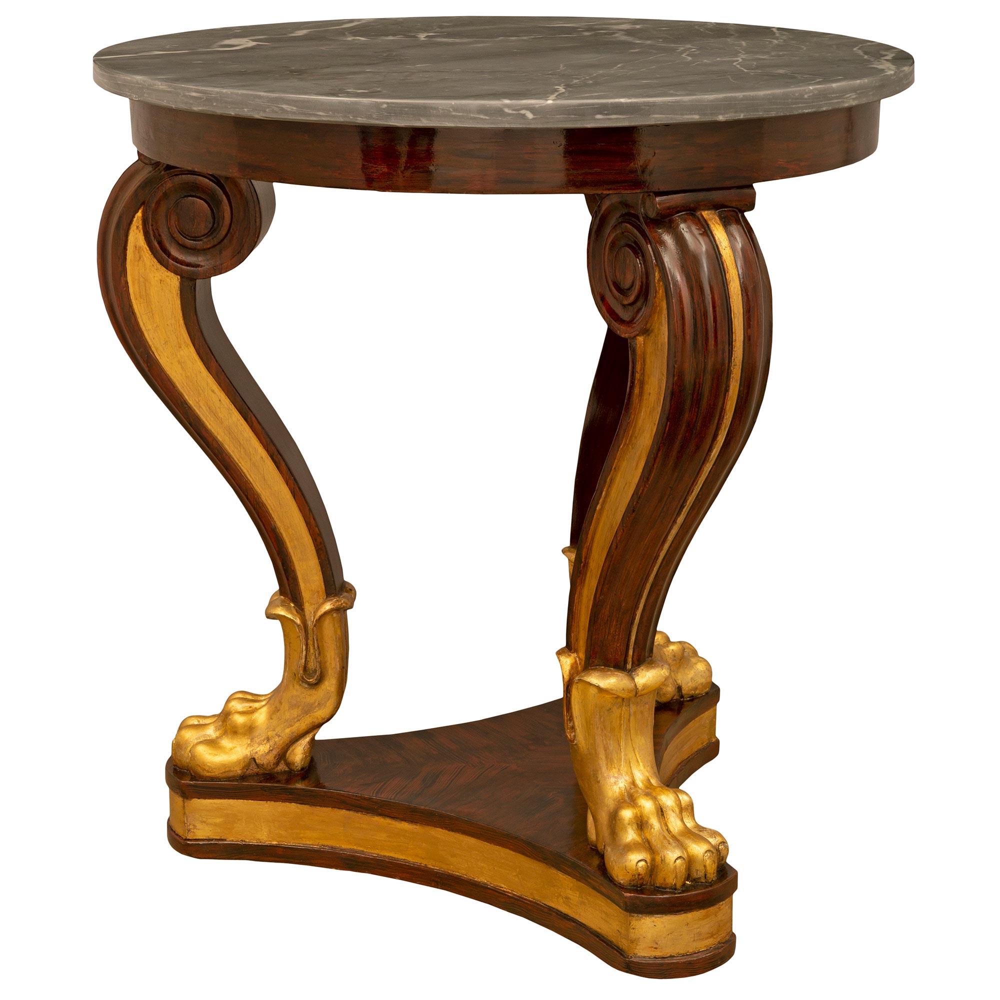 French 19th Century Empire St. Faux Painted Wood, Giltwood and Marble Side Table In Good Condition For Sale In West Palm Beach, FL