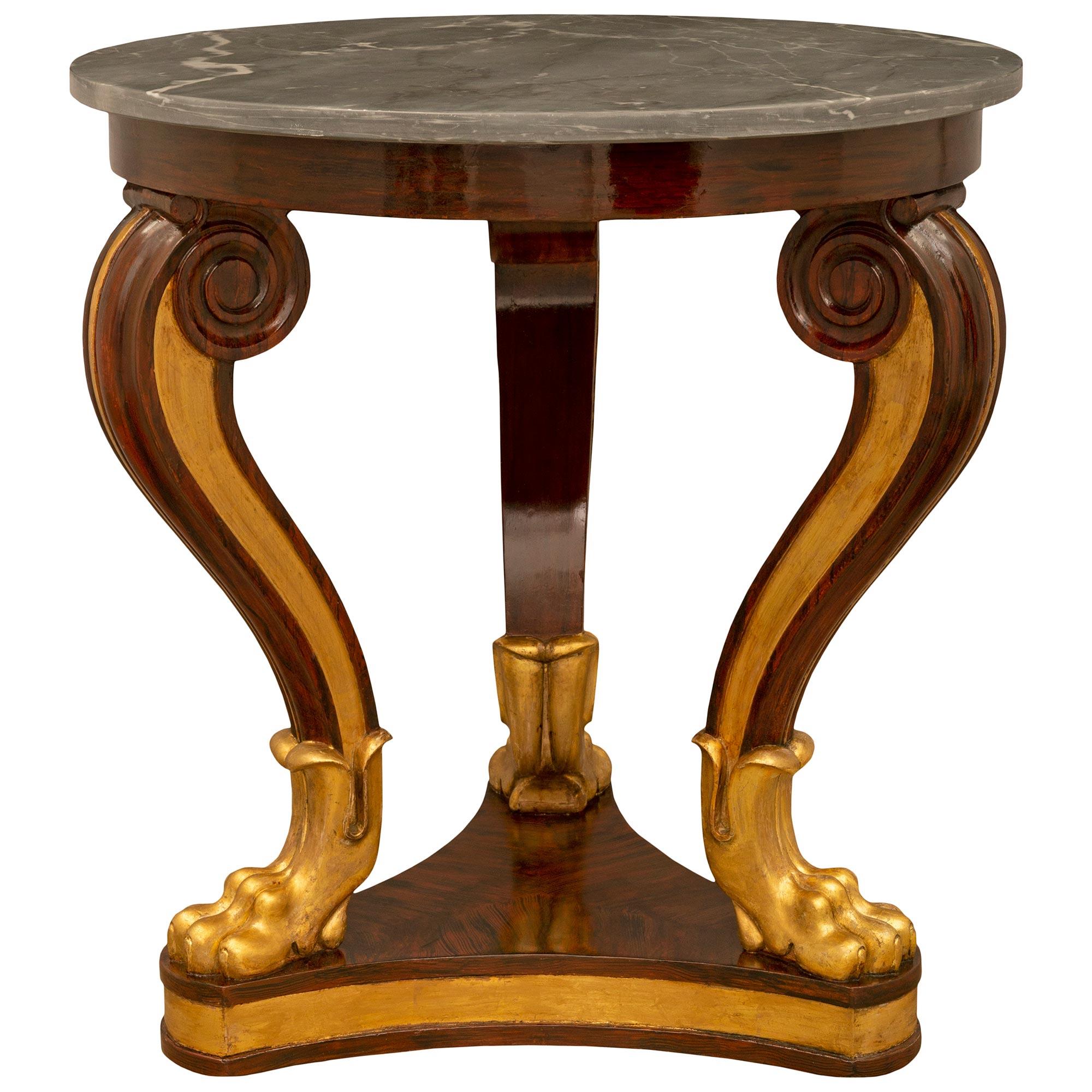 French 19th Century Empire St. Faux Painted Wood, Giltwood and Marble Side Table For Sale 1