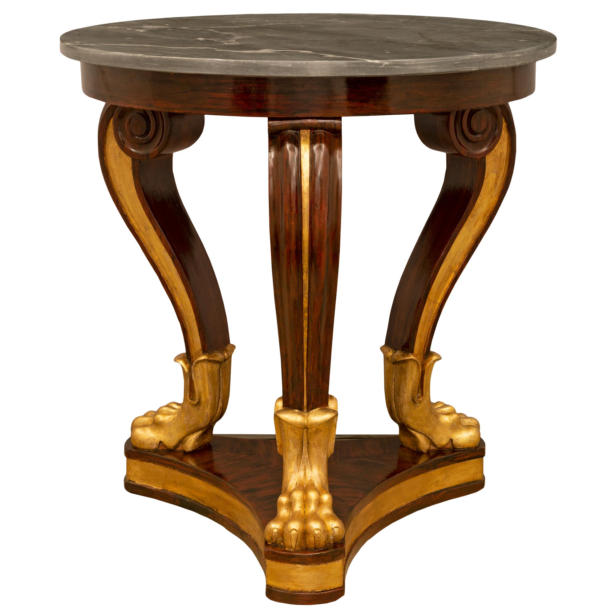 French 19th Century Empire St. Faux Painted Wood, Giltwood and Marble Side Table For Sale