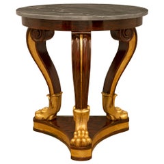 French 19th Century Empire St. Faux Painted Wood, Giltwood And Marble Side Table