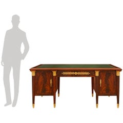 French 19th century Empire st. flame Mahogany, Ormolu and Leather desk