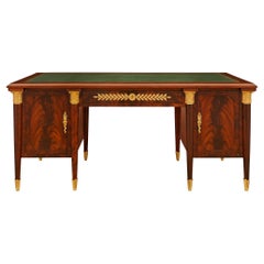 French 19th century Empire st. flame Mahogany, Ormolu and Leather desk
