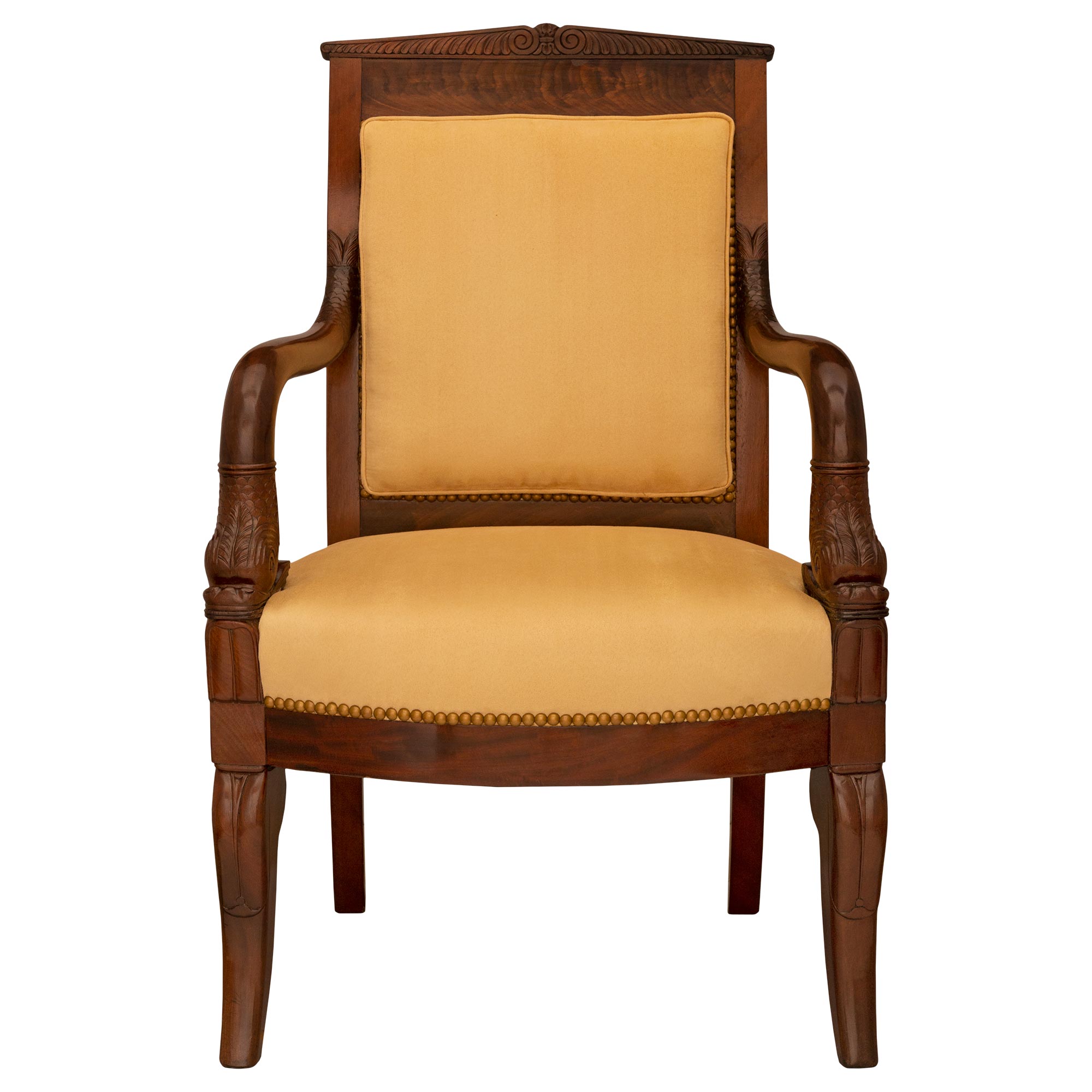 French 19th Century Empire St. Flamed Mahogany Desk Armchair For Sale