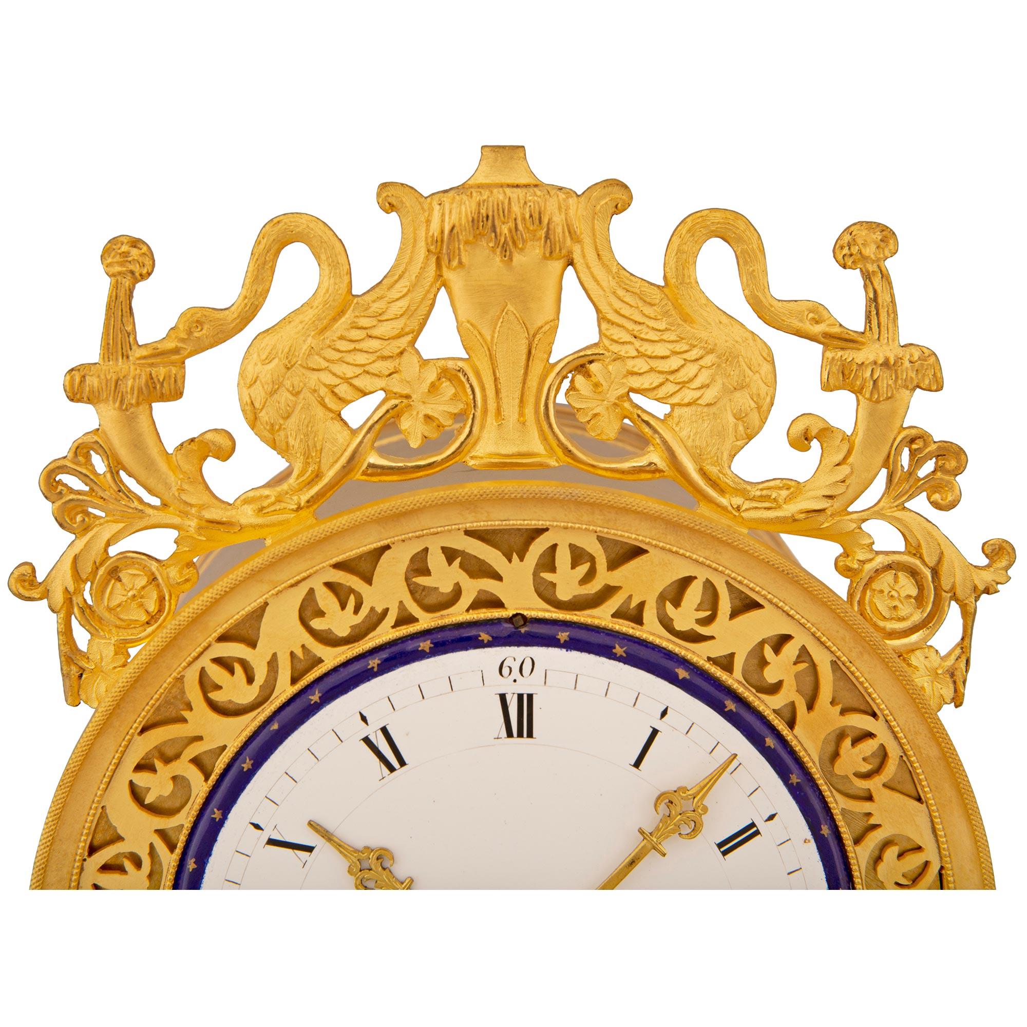 French 19th century Empire st. Gris st. Anne, Carrara marble, and Ormolu clock For Sale 2
