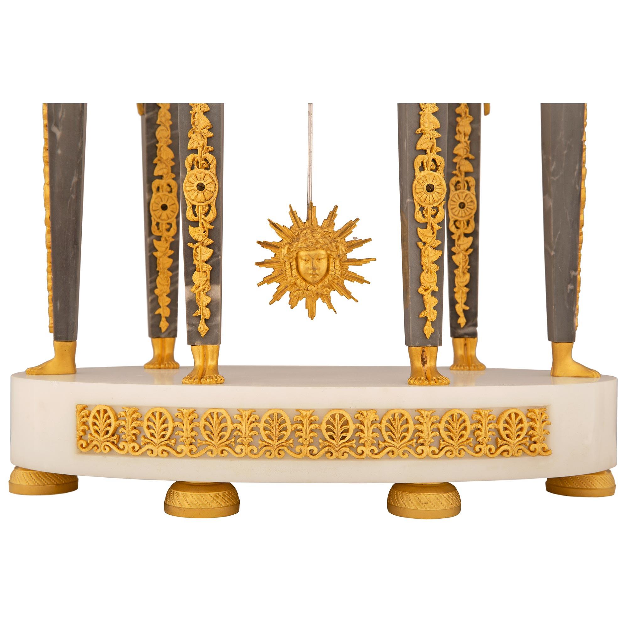 French 19th century Empire st. Gris st. Anne, Carrara marble, and Ormolu clock For Sale 5