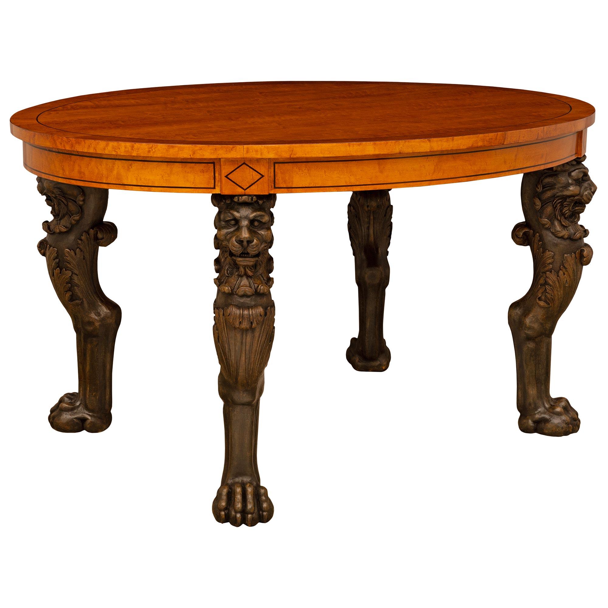 Ebonized French 19th century Empire st. Lemon and patinated wood center table For Sale