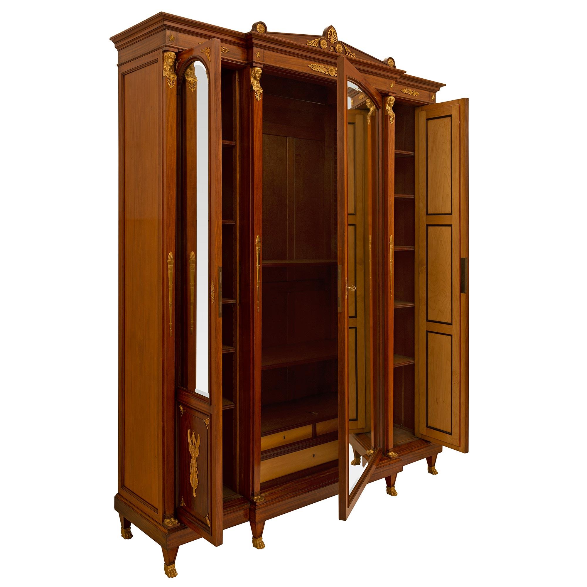 French 19th Century Empire St. Mahogany and Ormolu Armoire In Good Condition For Sale In West Palm Beach, FL