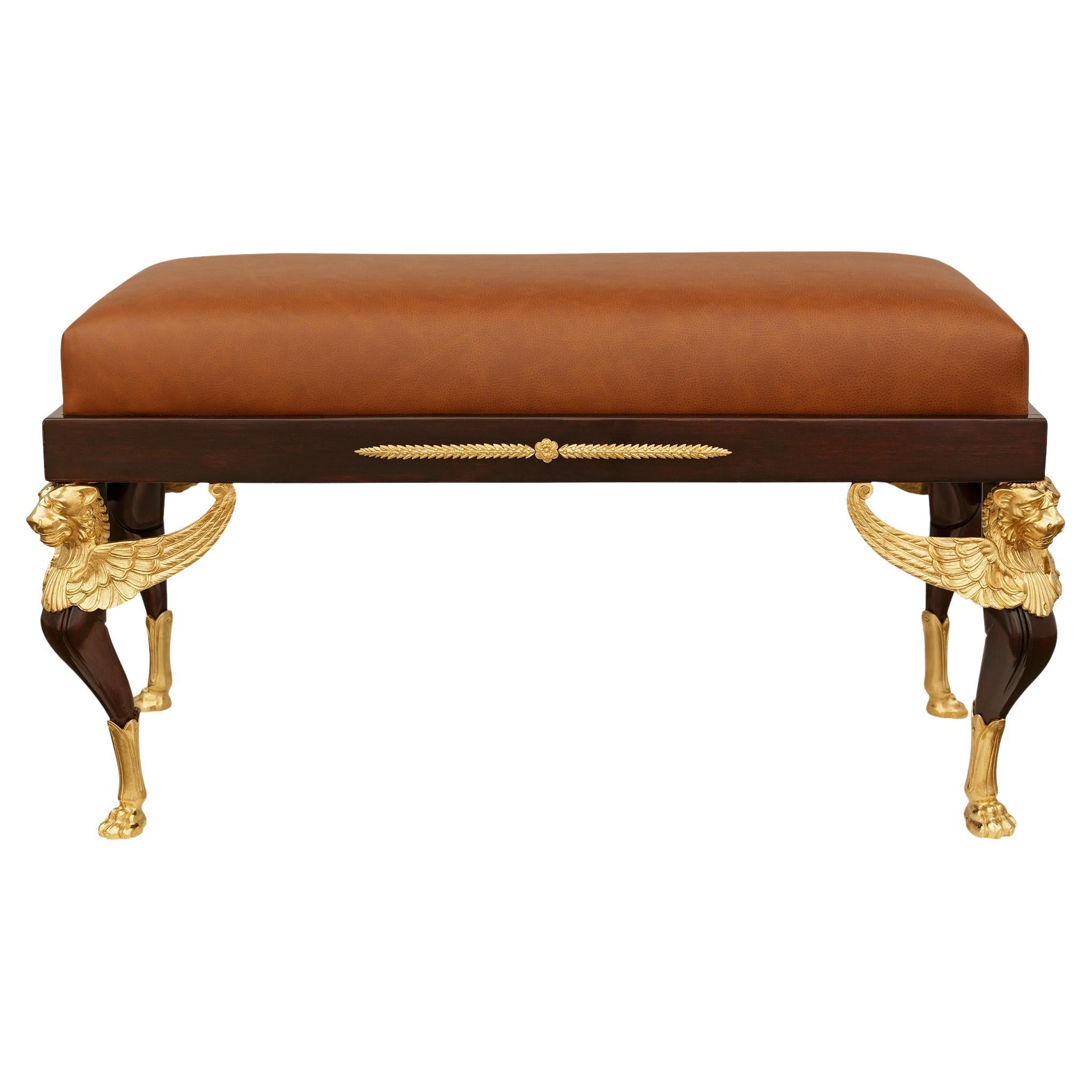 French 19th century Empire st. Mahogany and Ormolu bench For Sale