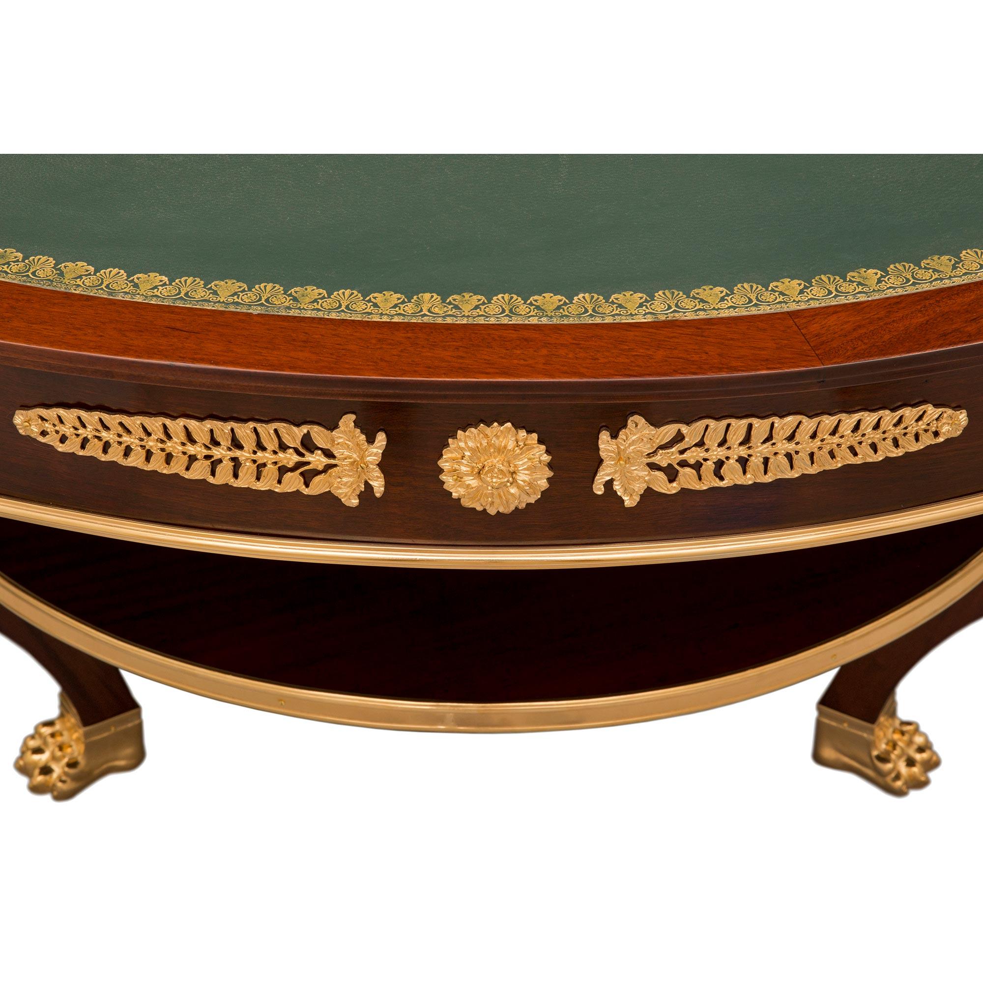 Leather French 19th Century Empire St. Mahogany and Ormolu Center/Library Table For Sale