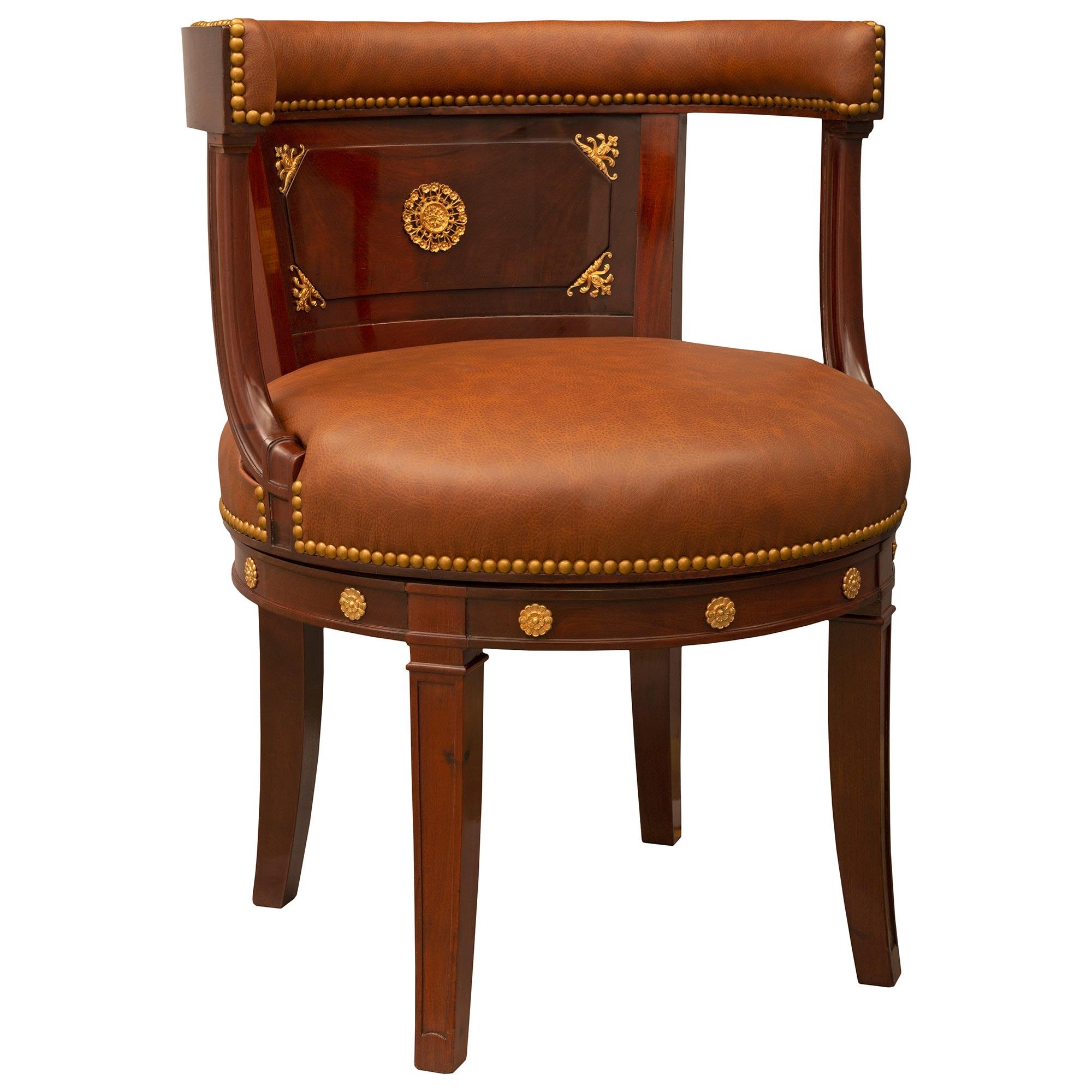 French 19th Century Empire St. Mahogany and Ormolu Desk Armchair In Good Condition For Sale In West Palm Beach, FL