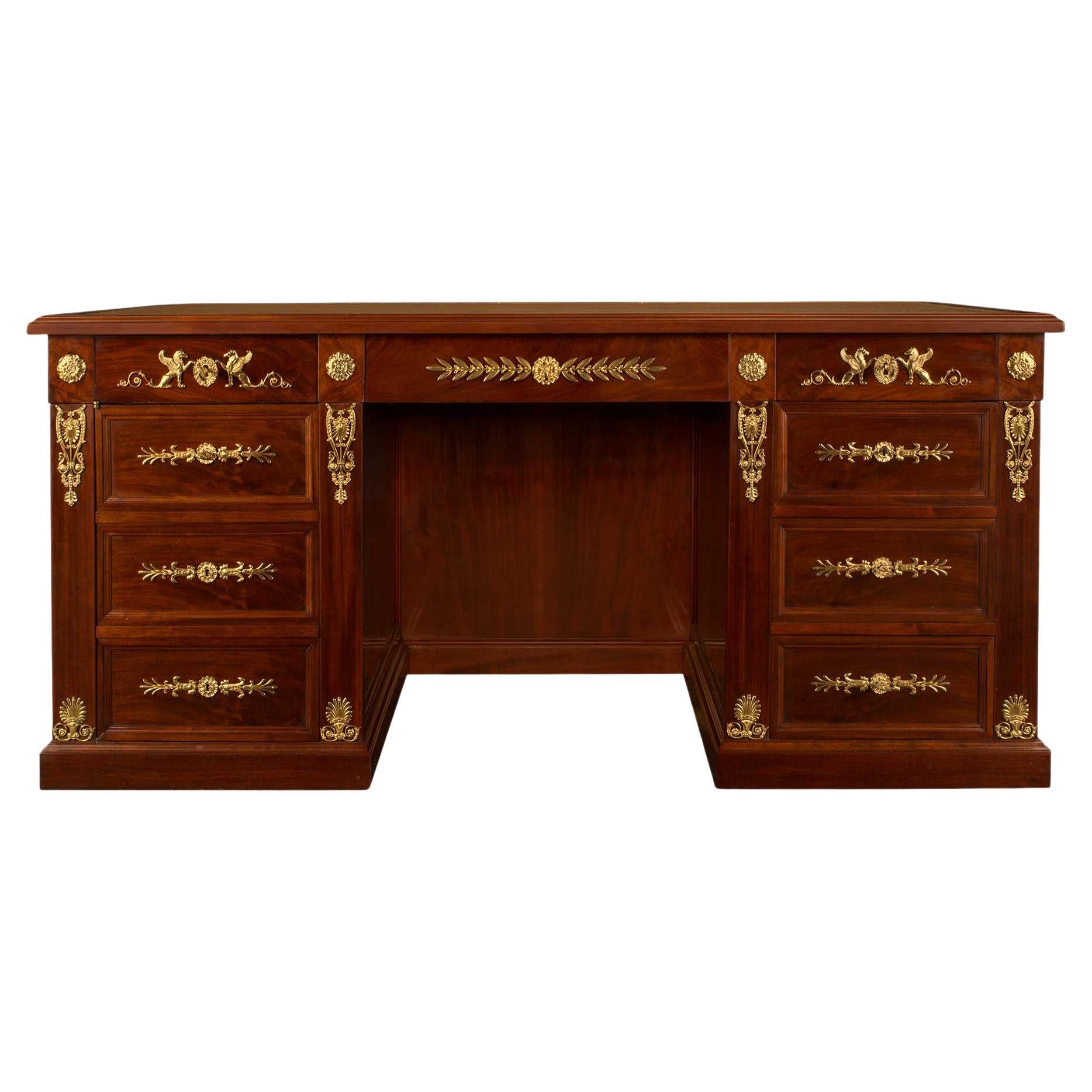 French 19th Century Empire St. Mahogany and Ormolu Executive Desk