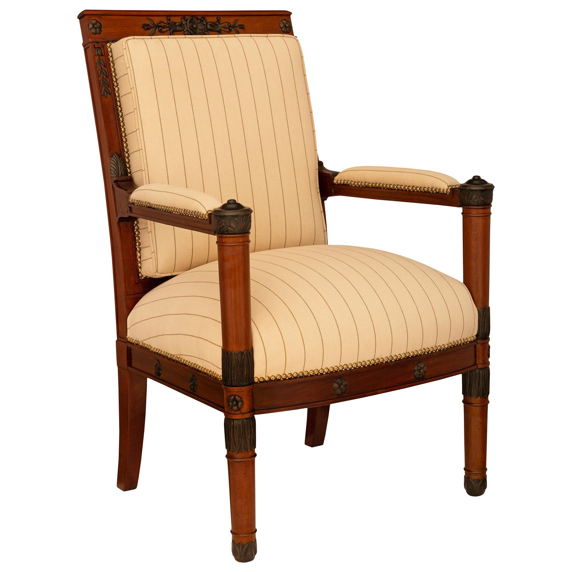 Patinated French 19th century Empire st. Mahogany and patinated Wood armchairs For Sale