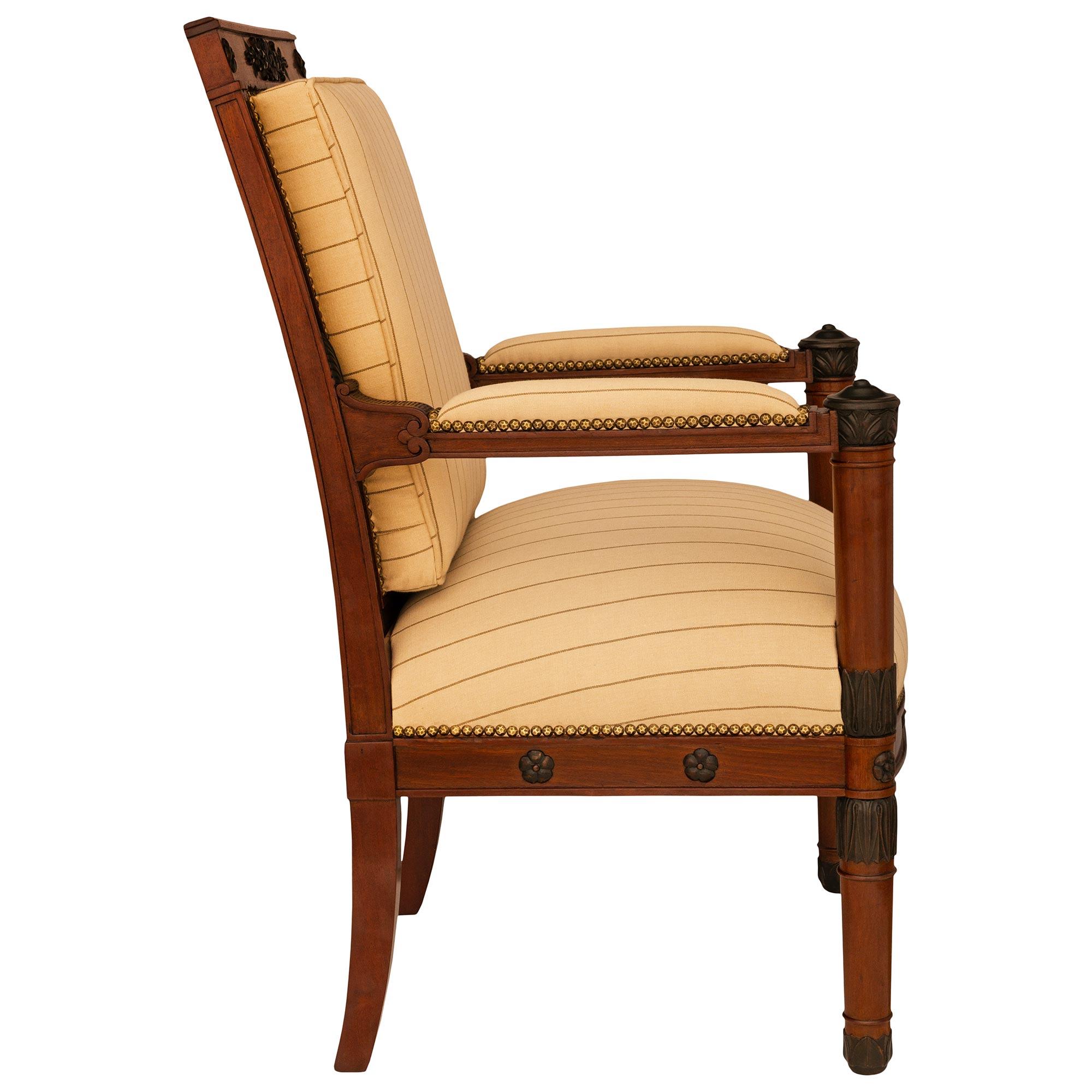 French 19th century Empire st. Mahogany and patinated Wood armchairs In Good Condition For Sale In West Palm Beach, FL