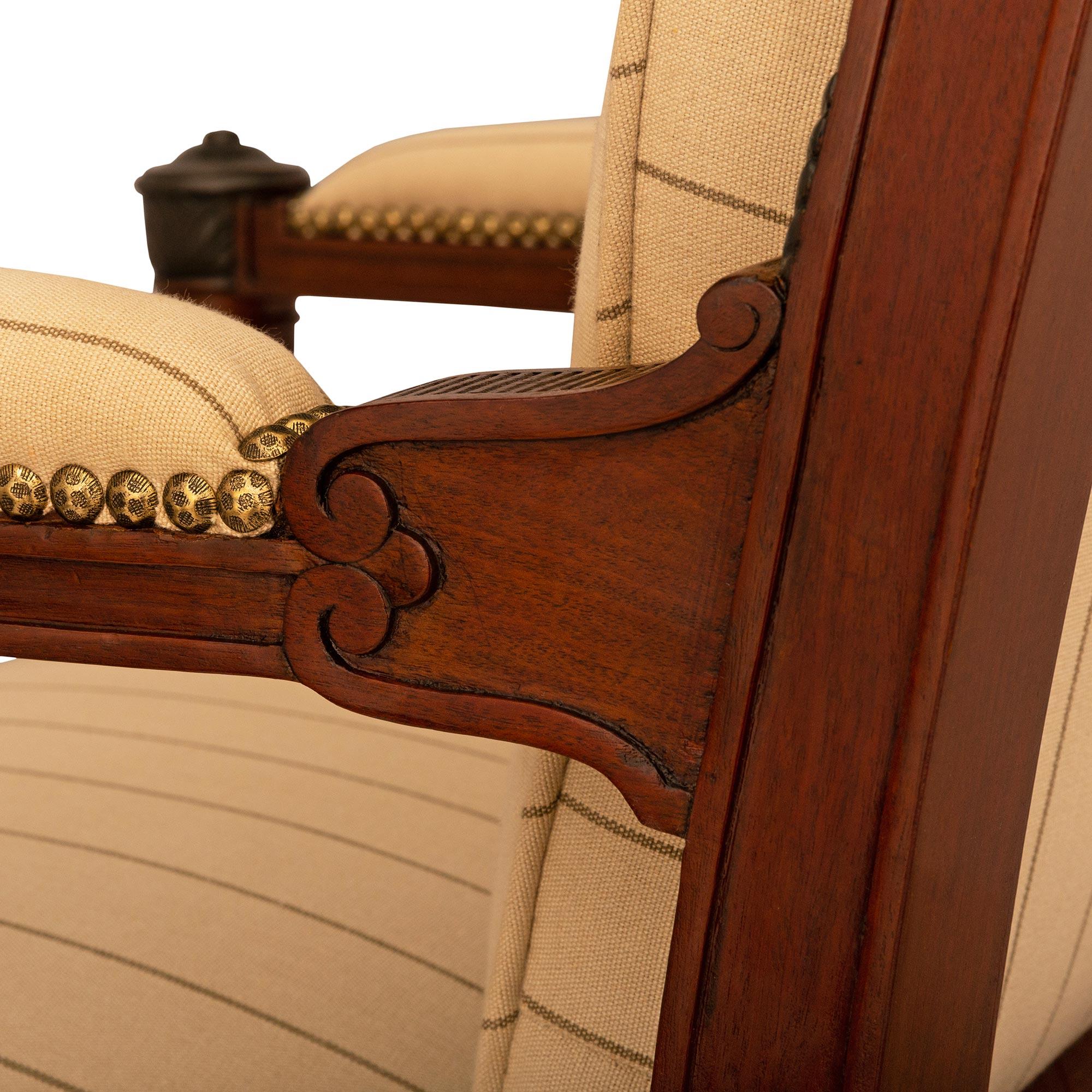 French 19th century Empire st. Mahogany and patinated Wood armchairs For Sale 1