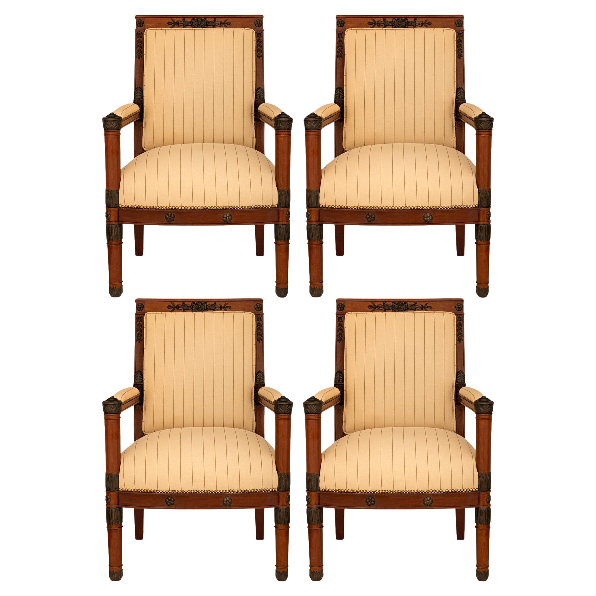 French 19th century Empire st. Mahogany and patinated Wood armchairs