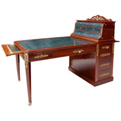 French 19th Century Empire Style Mahogany Desk with the Original Cartonnier