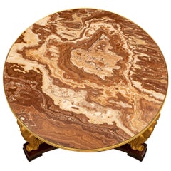 French 19th Century Empire St. Mahogany, Giltwood, Ormolu And Marble Table