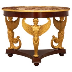 Antique French 19th Century Empire St. Mahogany, Giltwood, Ormolu And Marble Table