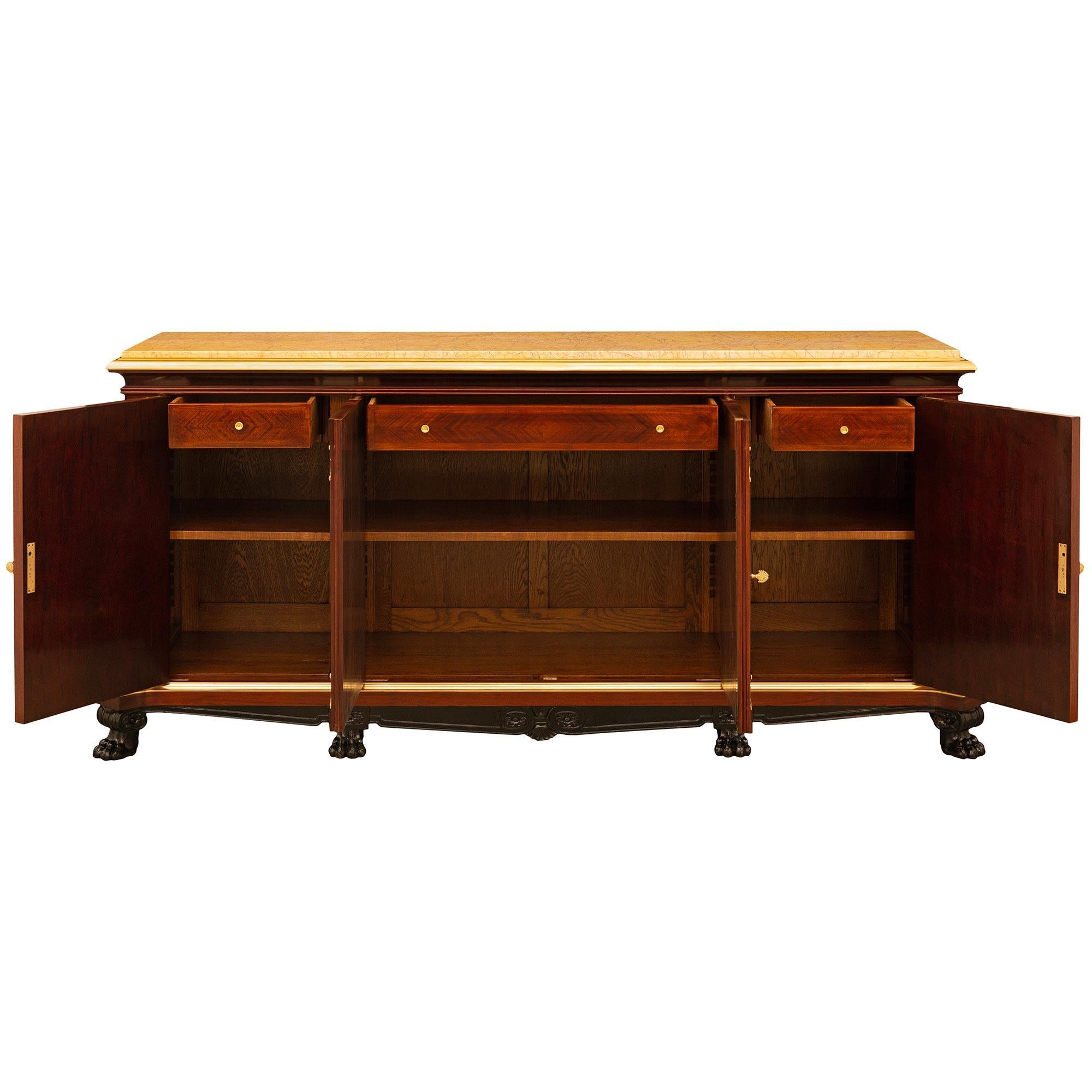 French 19th century Empire st. Mahogany, Kingwood, Ormolu and Marble buffet In Good Condition For Sale In West Palm Beach, FL