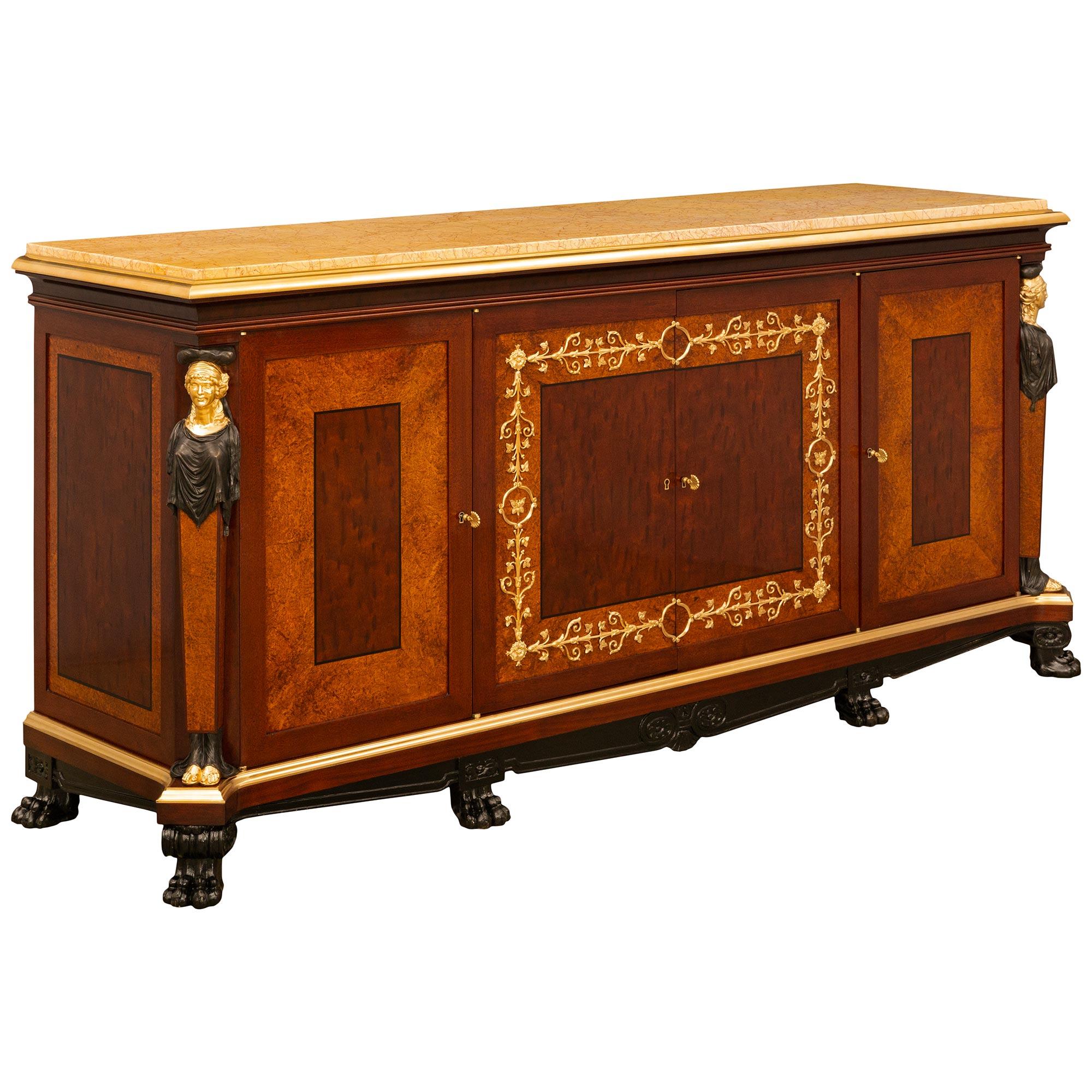 19th Century French 19th century Empire st. Mahogany, Kingwood, Ormolu and Marble buffet For Sale