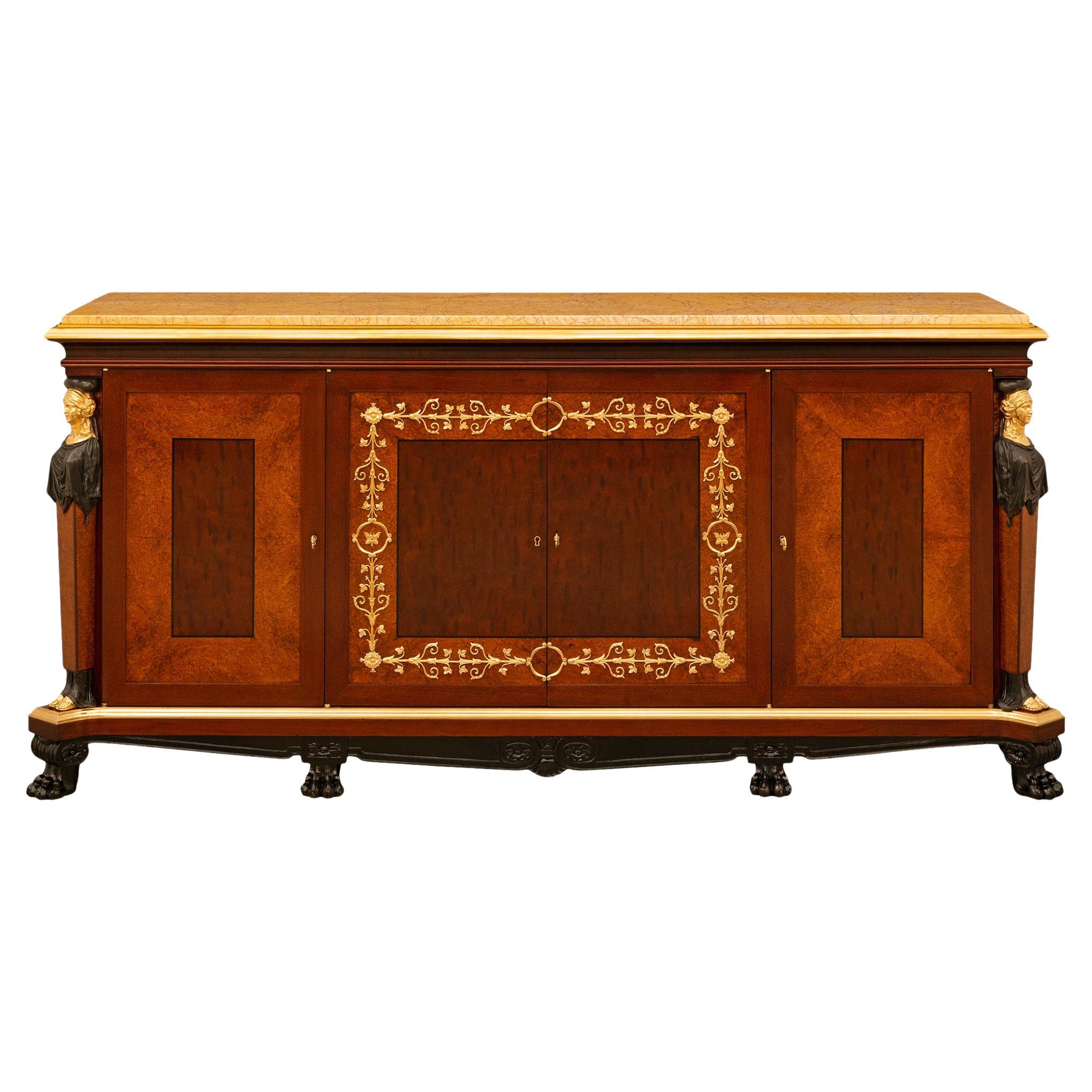 French 19th century Empire st. Mahogany, Kingwood, Ormolu and Marble buffet For Sale