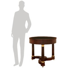 French 19th century Empire st. Mahogany, Leather and Gris St. Anne marble table