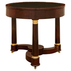French 19th century Empire st. Mahogany, Leather and Gris St. Anne marble table