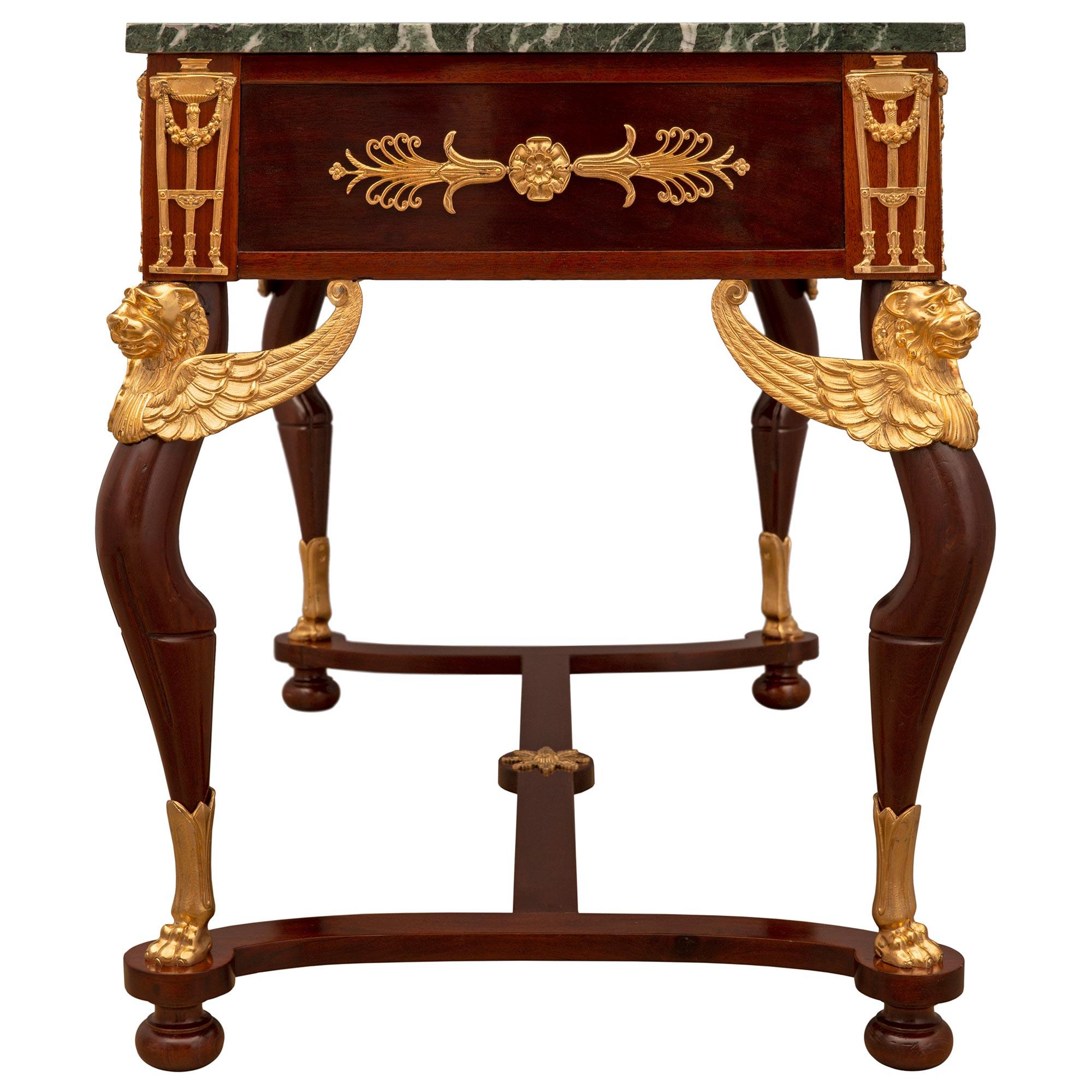 French 19th Century Empire St. Mahogany, Ormolu and Marble Center Table For Sale 2