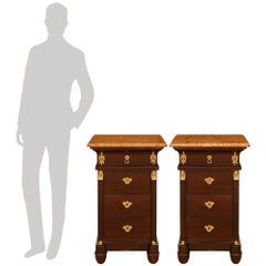 French 19th century Empire St. Mahogany, Ormolu and Marble chest/side tables