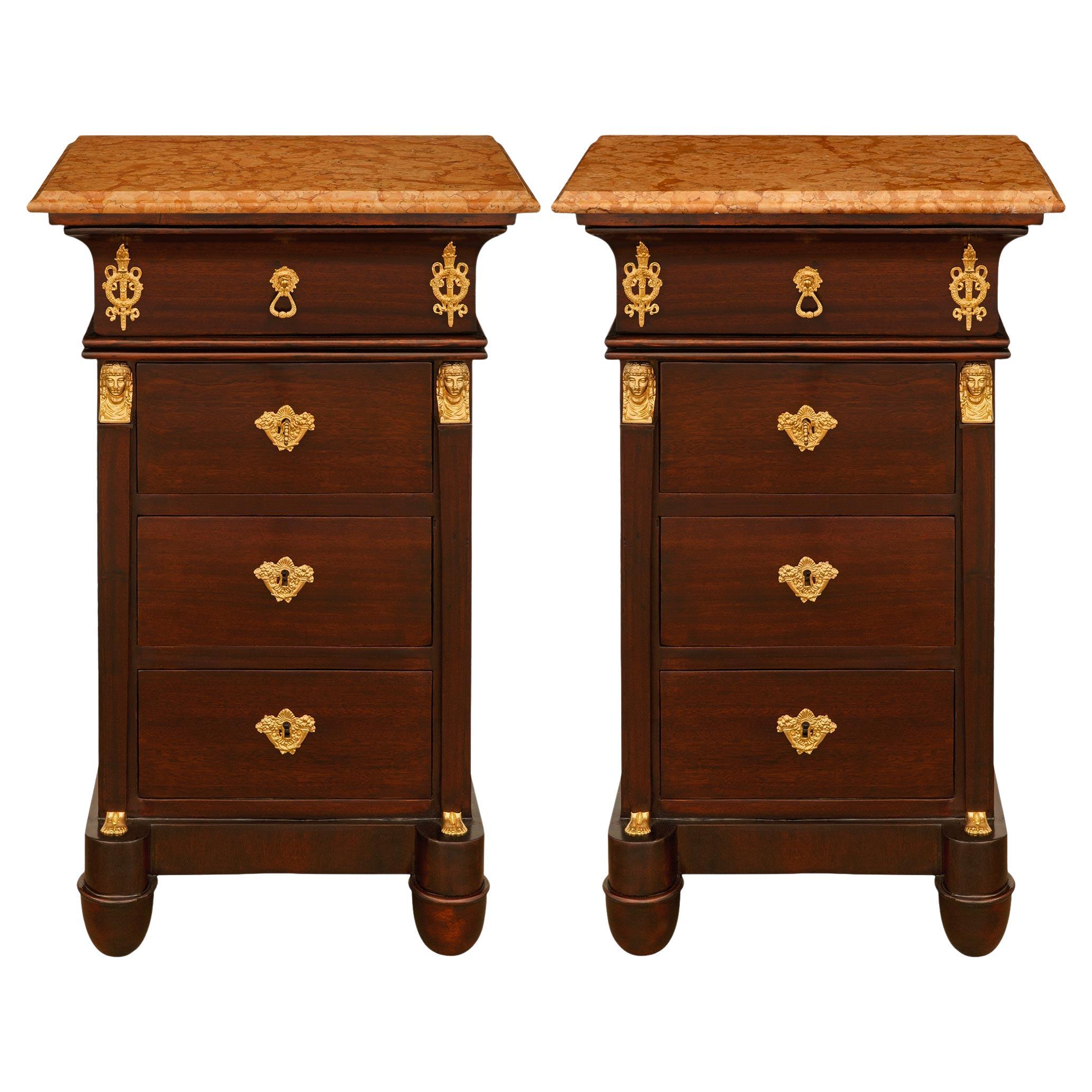 French 19th century Empire St. Mahogany, Ormolu and Marble chest/side tables For Sale